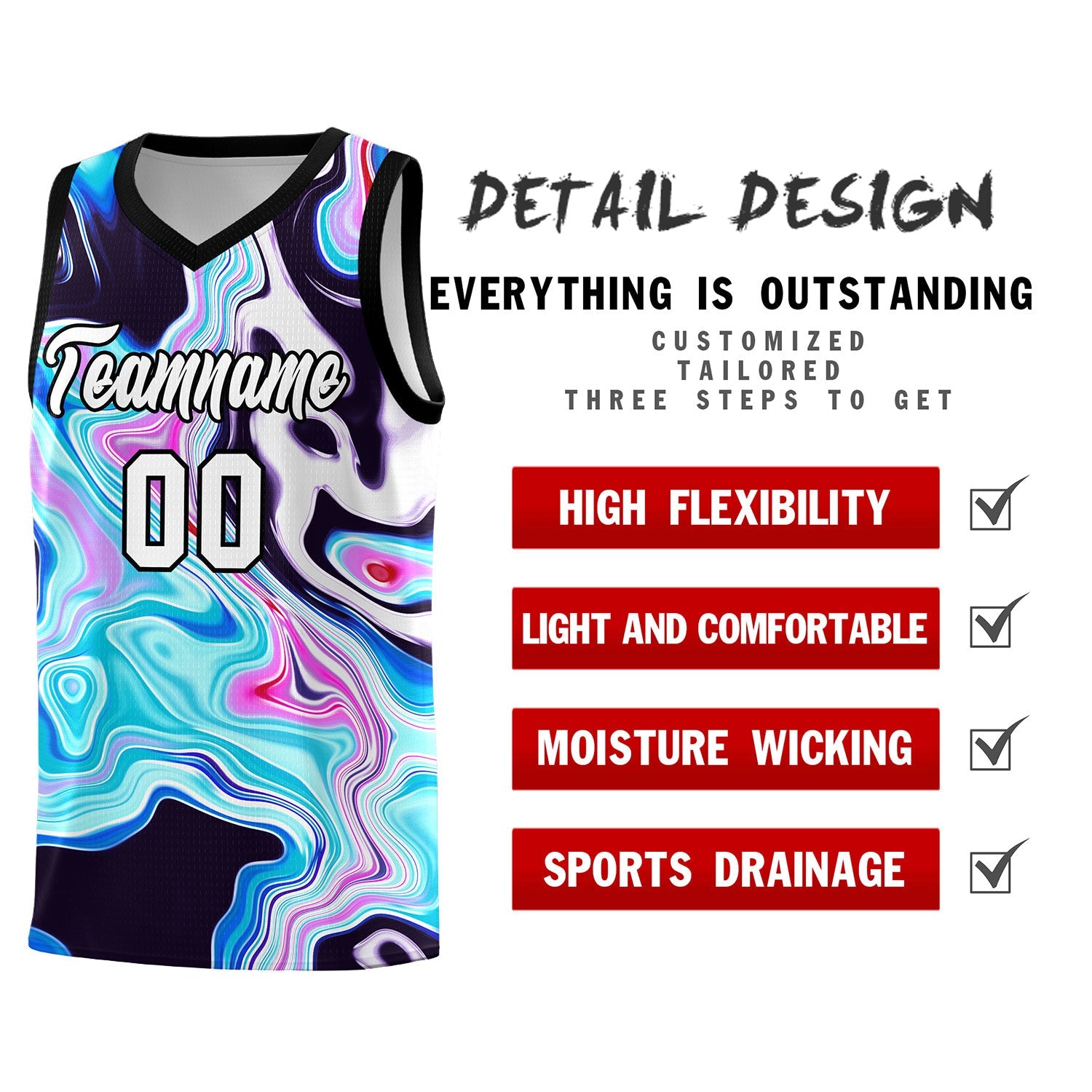 Custom Black Fluid Painting Pattern Sports Uniform Basketball Jersey