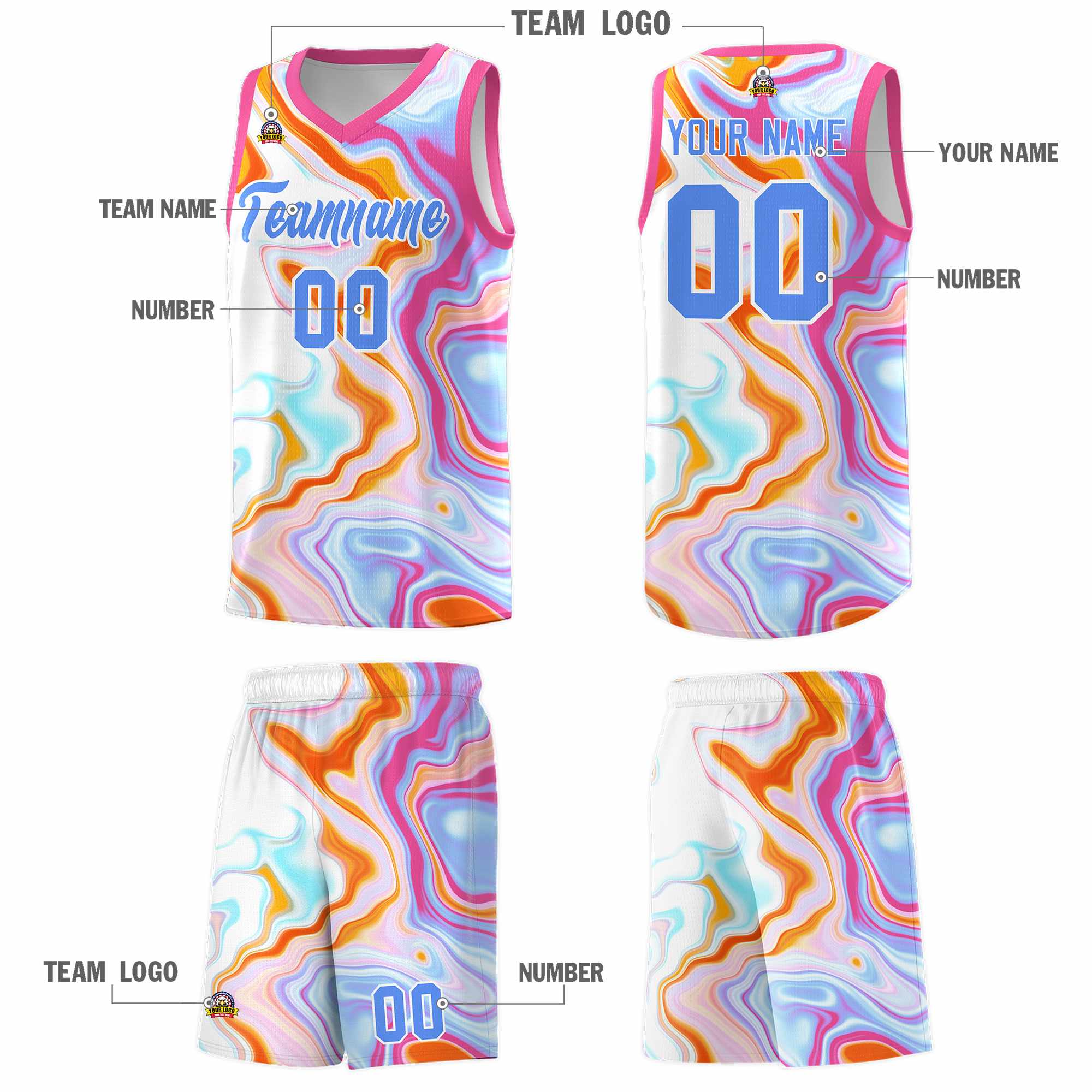 Custom Pink Fluid Painting Pattern Sports Uniform Basketball Jersey