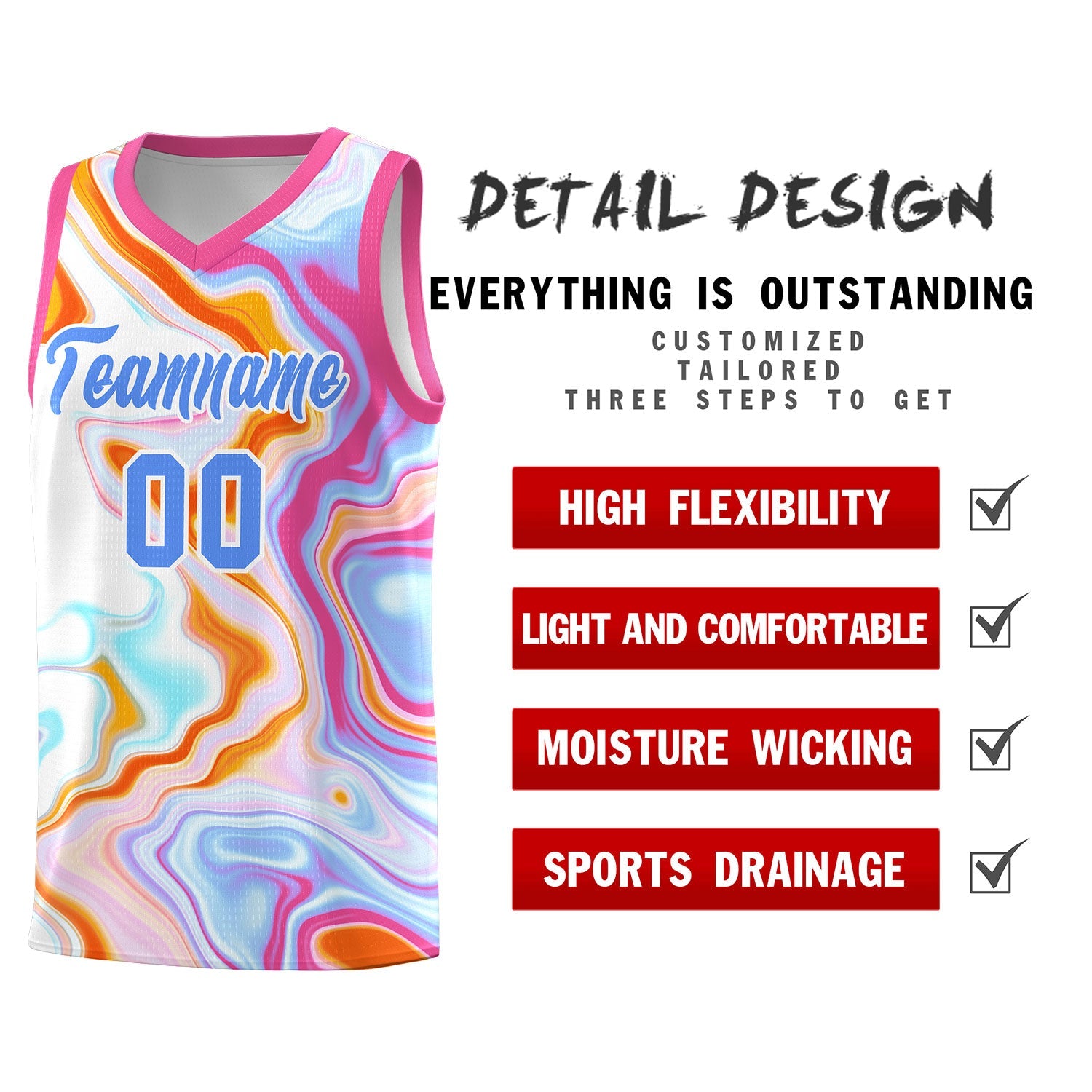 Custom Pink Fluid Painting Pattern Sports Uniform Basketball Jersey