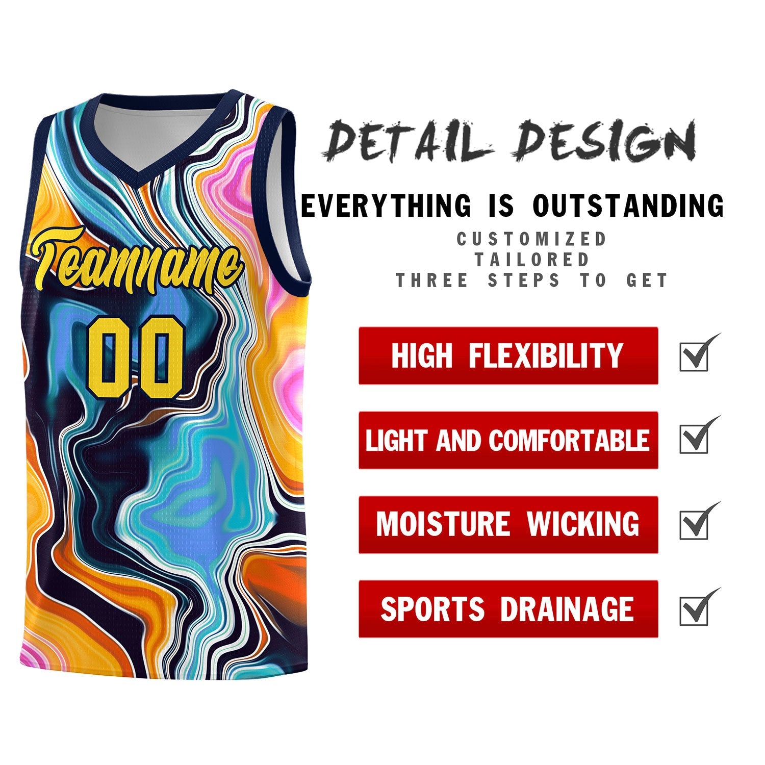 Custom Navy Fluid Painting Pattern Sports Uniform Basketball Jersey