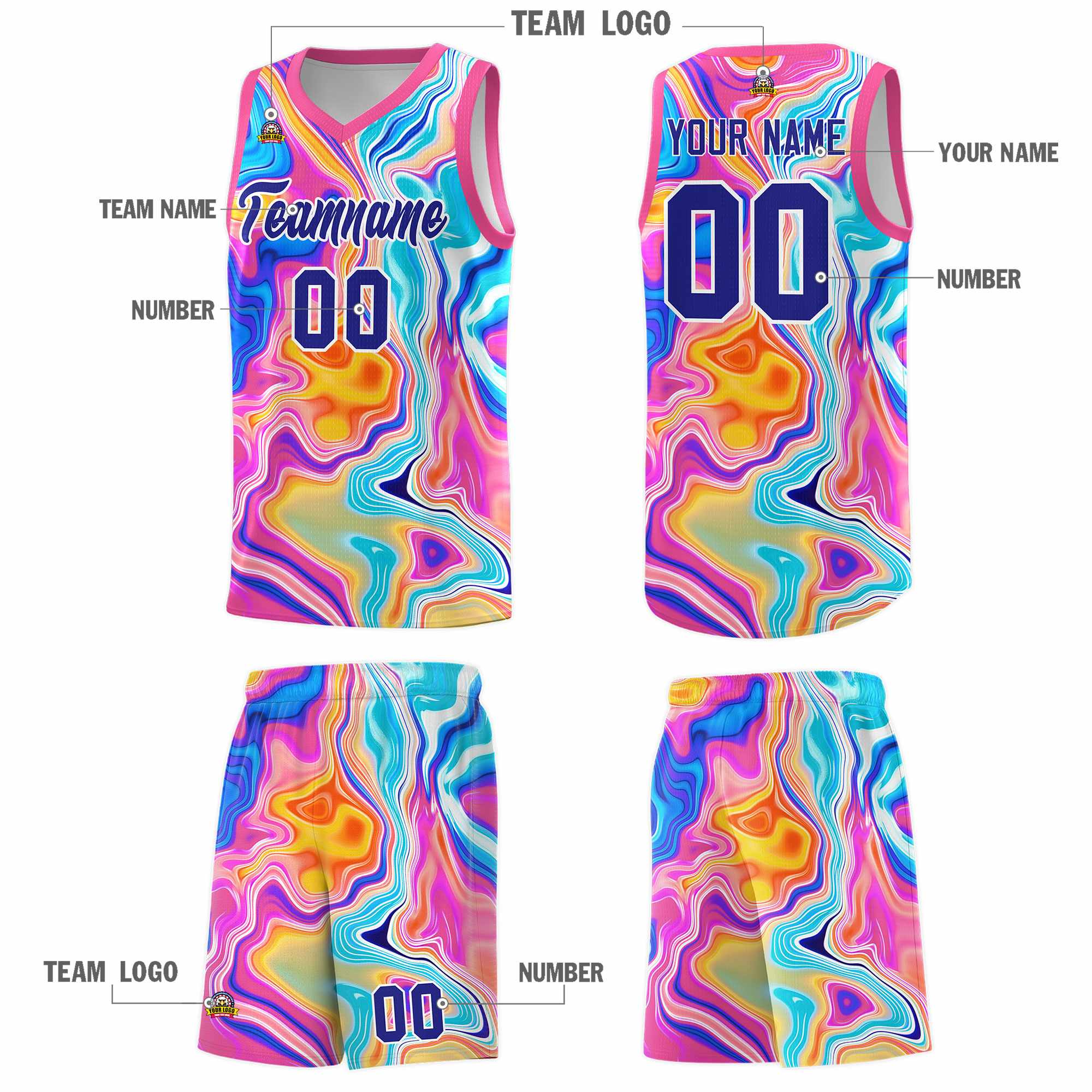 Custom Pink Fluid Painting Pattern Sports Uniform Basketball Jersey