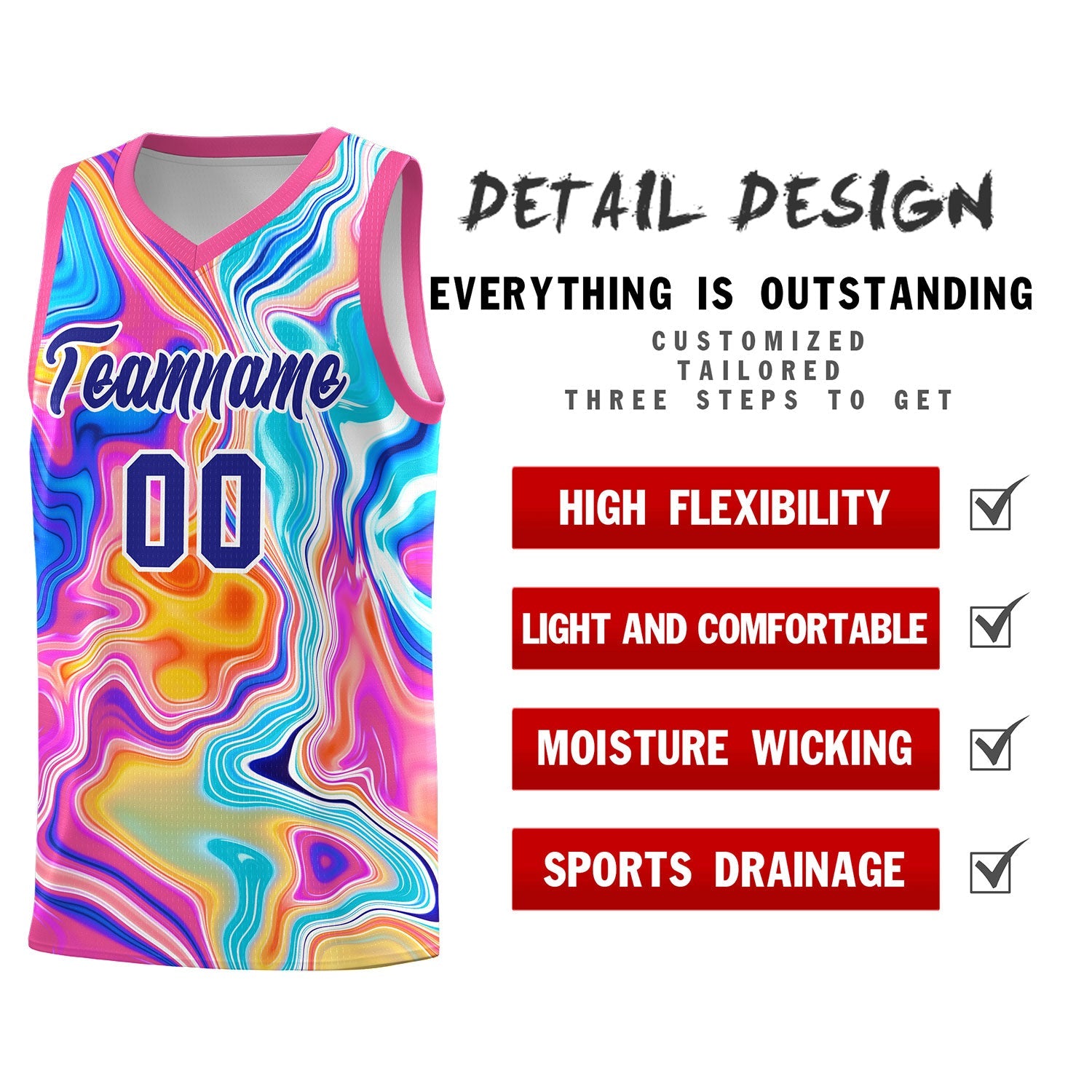 Custom Pink Fluid Painting Pattern Sports Uniform Basketball Jersey