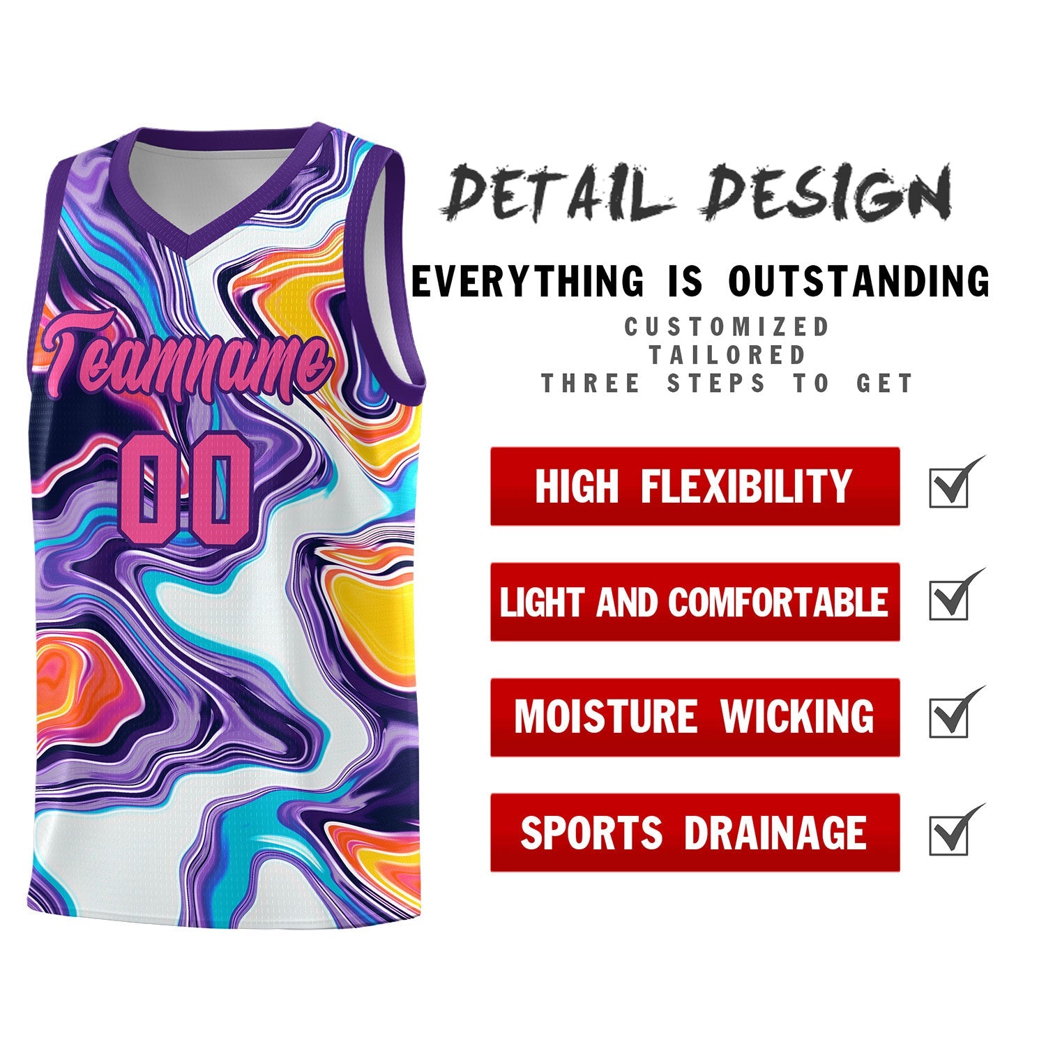 Custom Purple Fluid Painting Pattern Sports Uniform Basketball Jersey