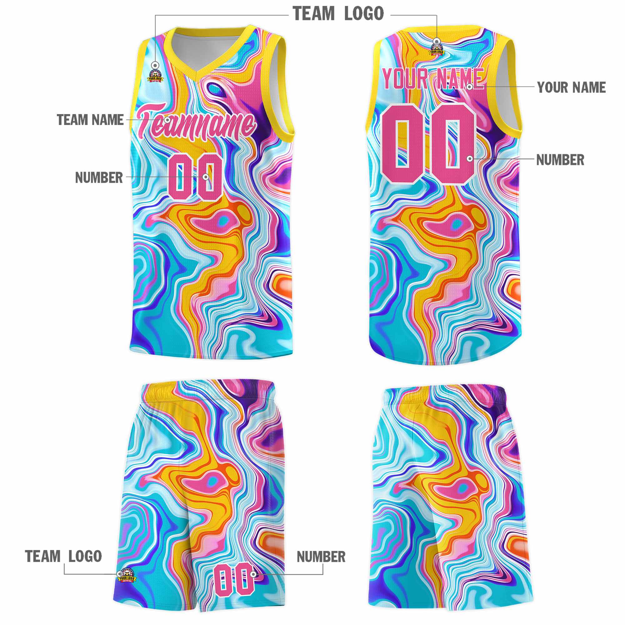 Custom Gold Fluid Painting Pattern Sports Uniform Basketball Jersey