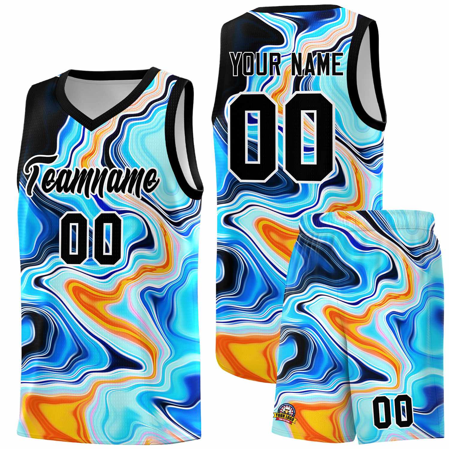 Custom Black Fluid Painting Pattern Sports Uniform Basketball Jersey