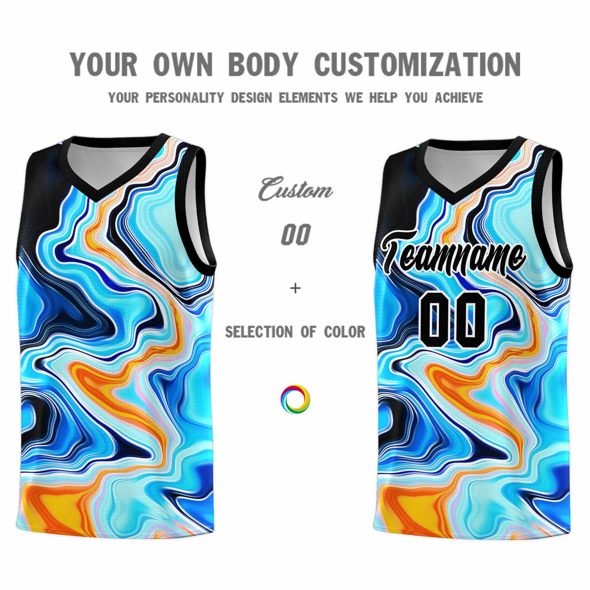 Custom Black Fluid Painting Pattern Sports Uniform Basketball Jersey