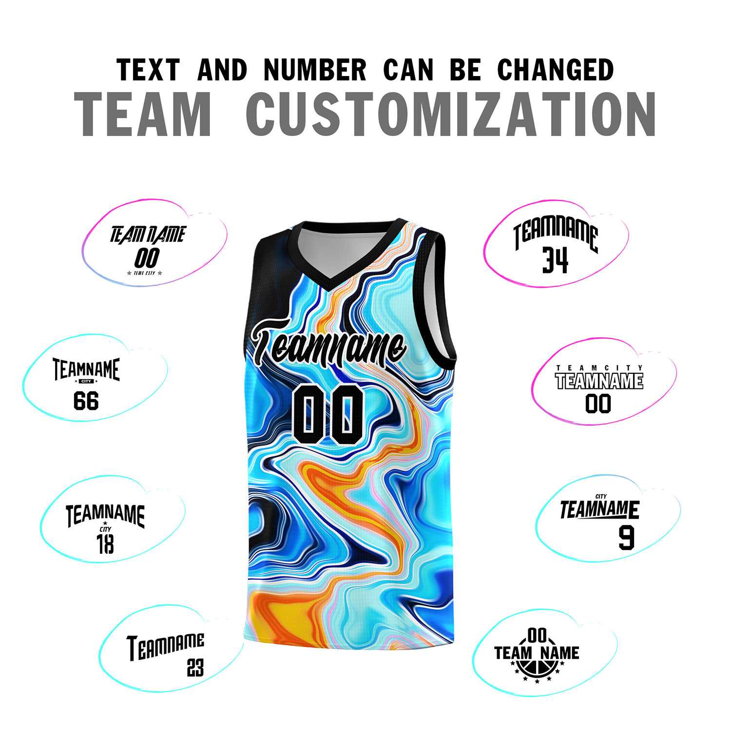 Custom Black Fluid Painting Pattern Sports Uniform Basketball Jersey