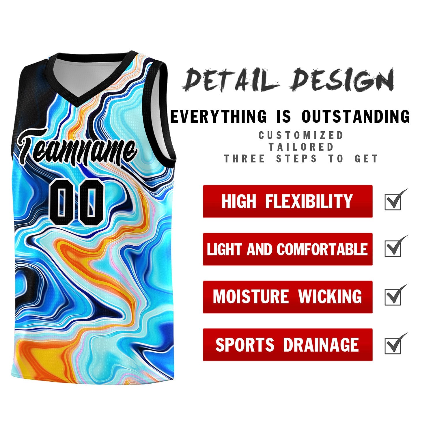 Custom Black Fluid Painting Pattern Sports Uniform Basketball Jersey