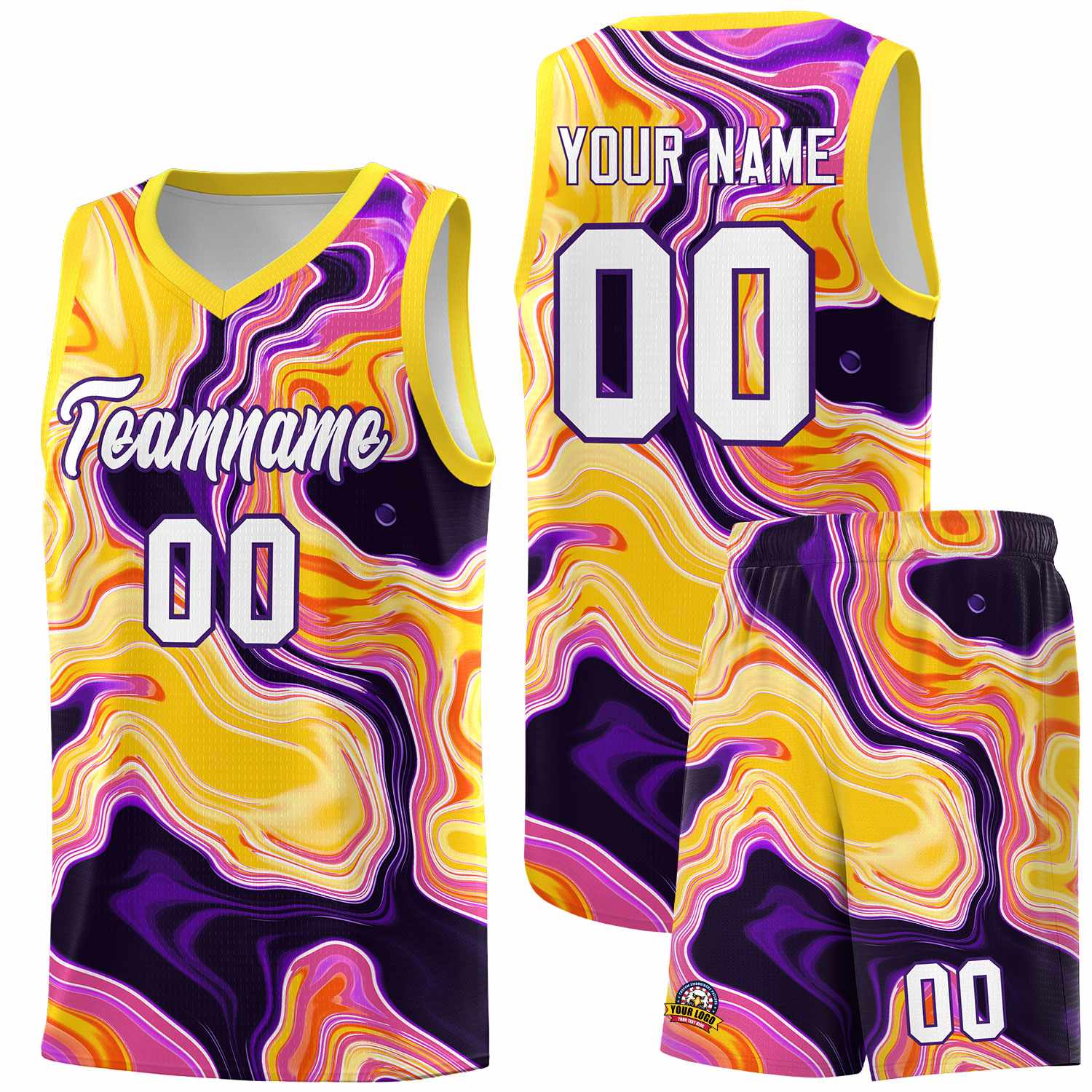 Custom Gold Fluid Painting Pattern Sports Uniform Basketball Jersey