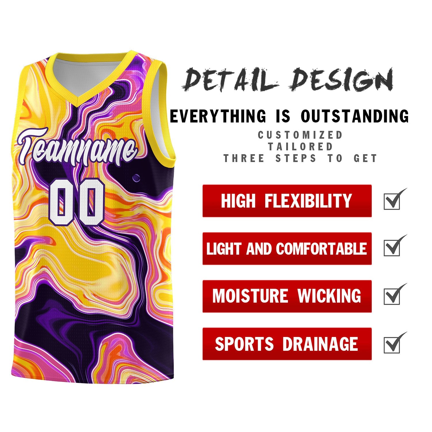 Custom Gold Fluid Painting Pattern Sports Uniform Basketball Jersey