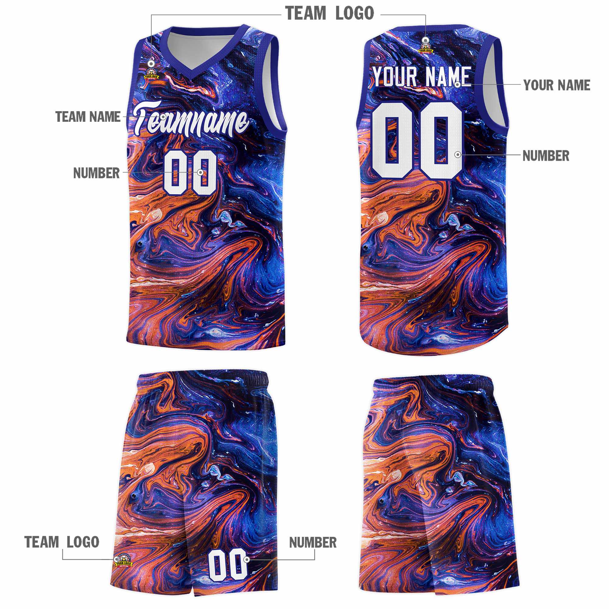 Custom Royal Fluid Painting Pattern Sports Uniform Basketball Jersey