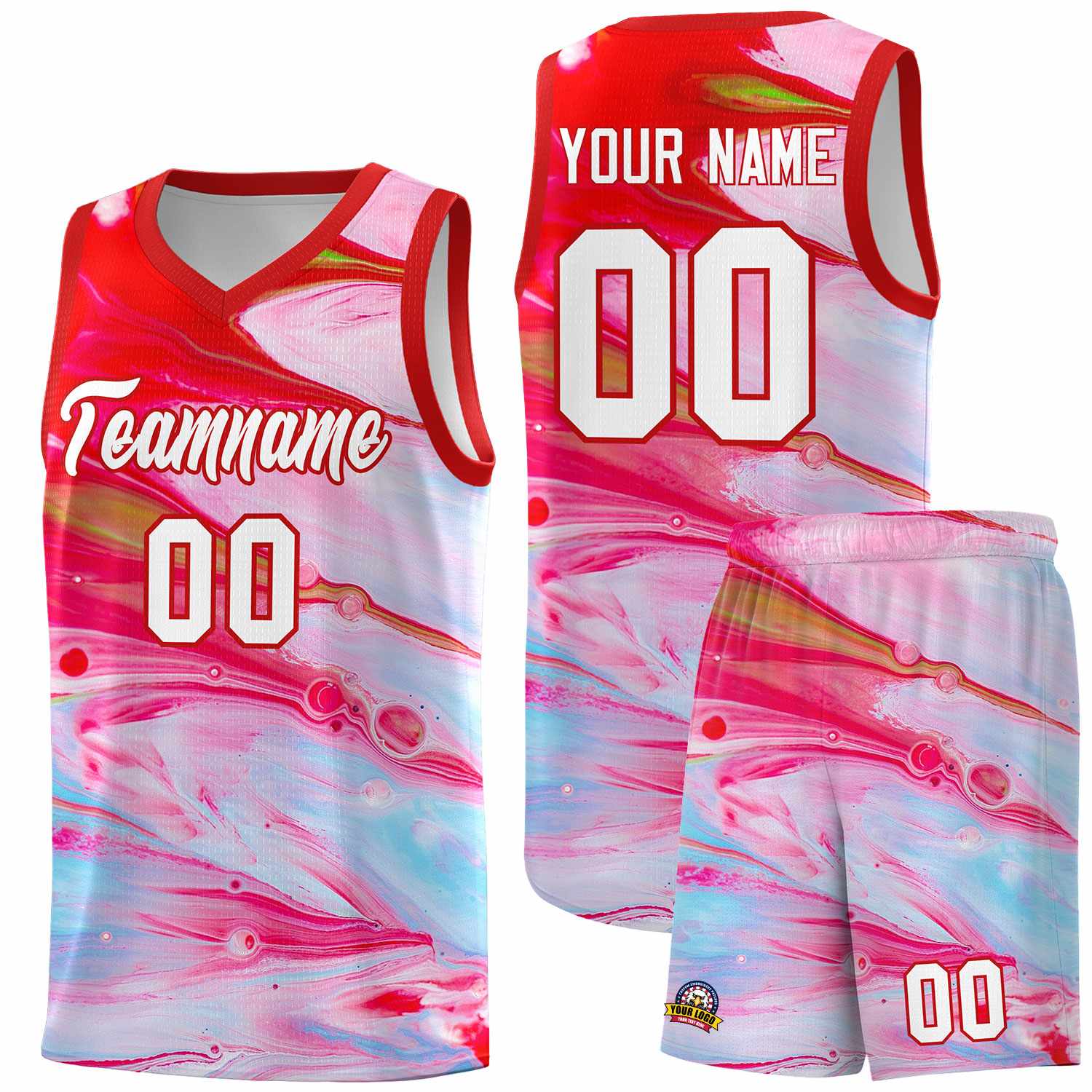 Custom Red Fluid Painting Pattern Sports Uniform Basketball Jersey