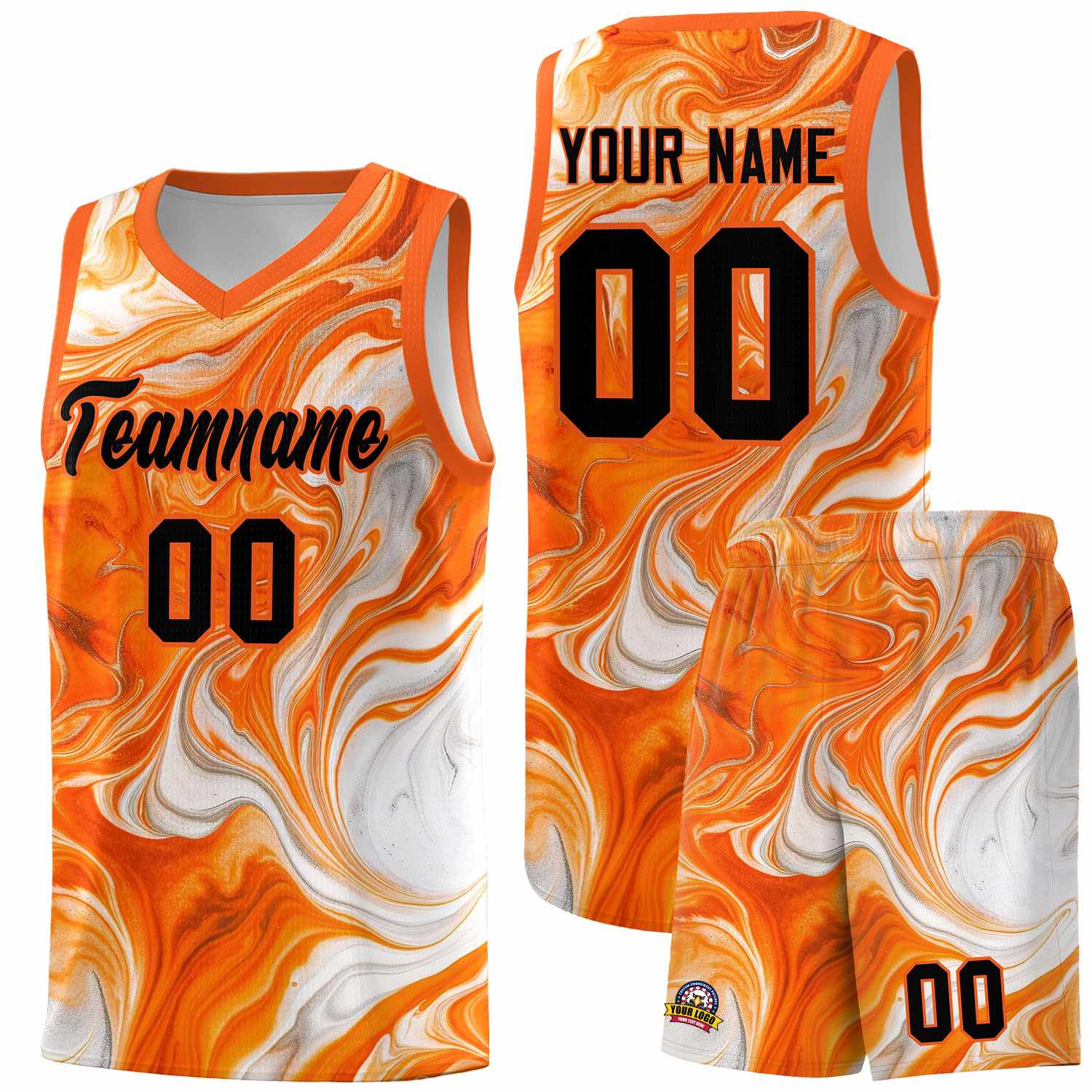 Custom Orange Fluid Painting Pattern Sports Uniform Basketball Jersey