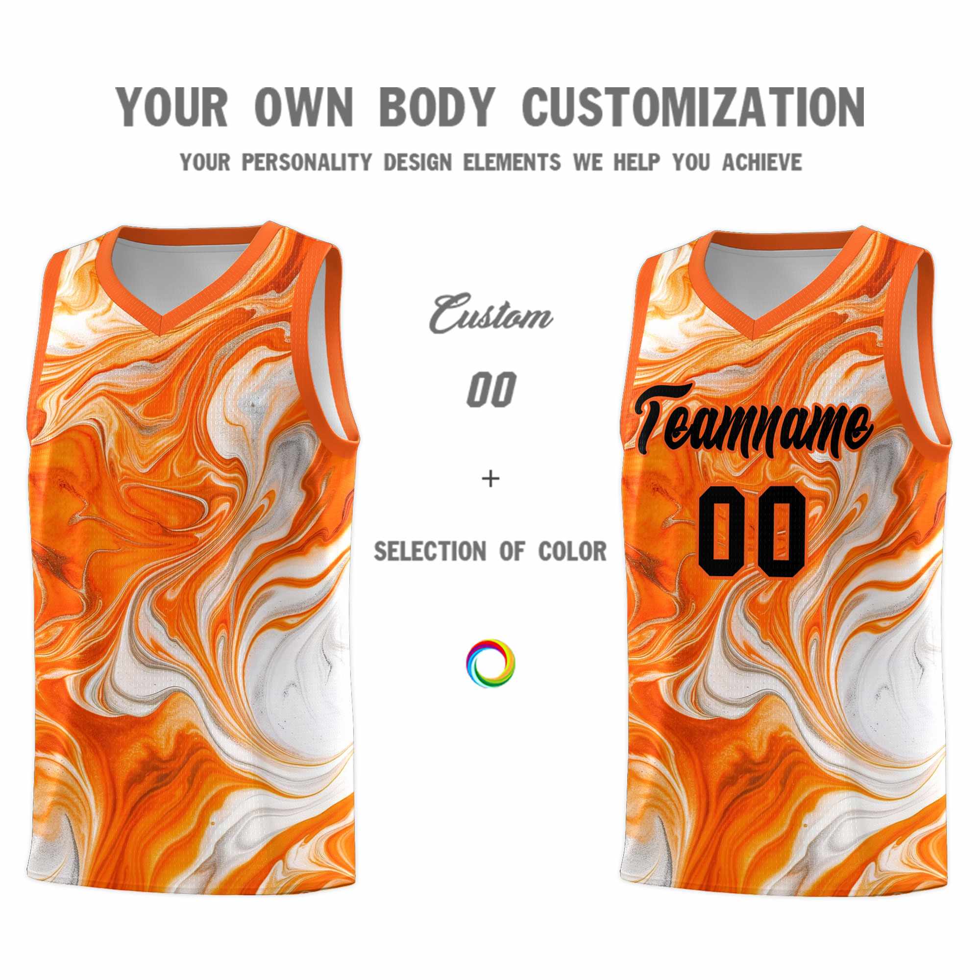 Custom Orange Fluid Painting Pattern Sports Uniform Basketball Jersey