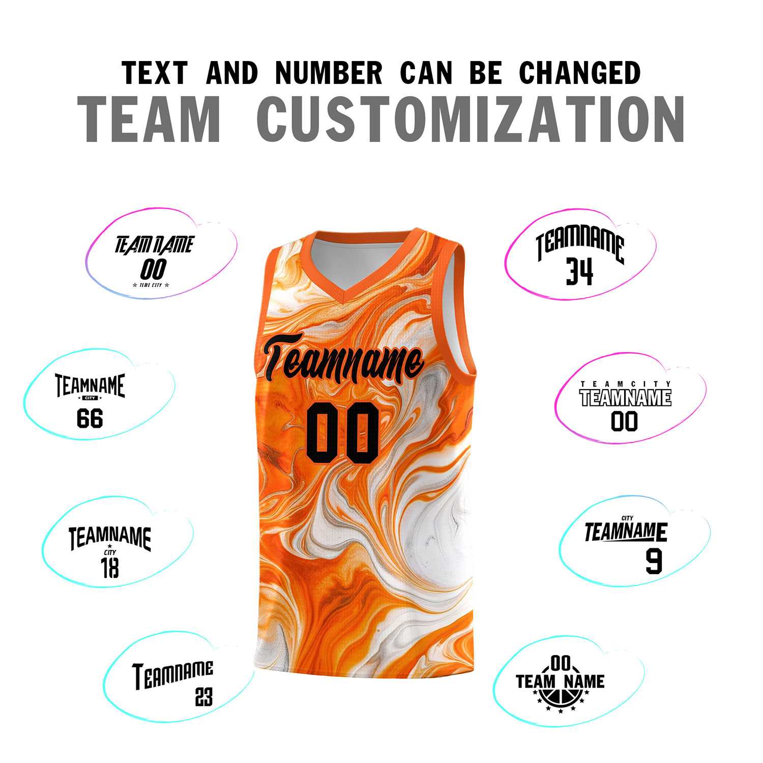 Custom Orange Fluid Painting Pattern Sports Uniform Basketball Jersey