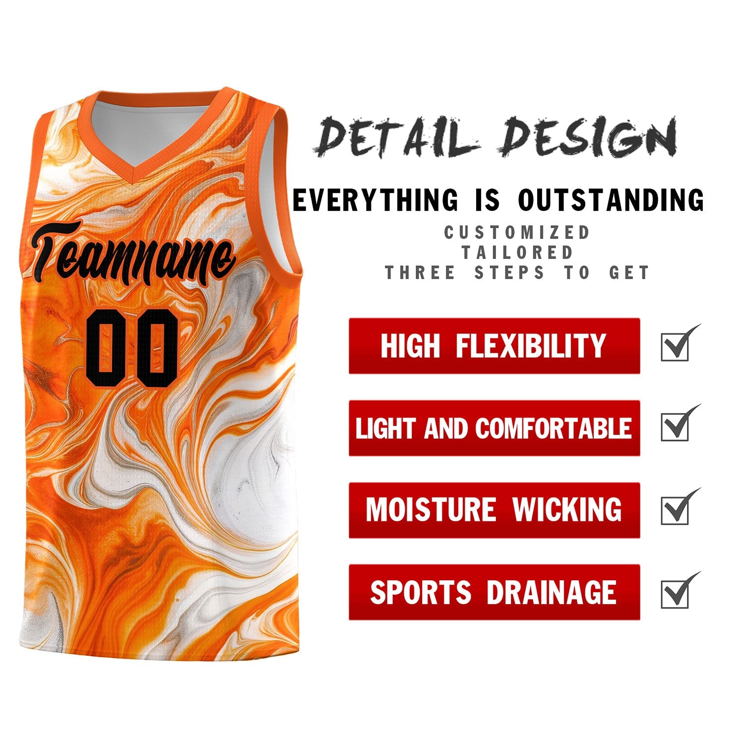 Custom Orange Fluid Painting Pattern Sports Uniform Basketball Jersey