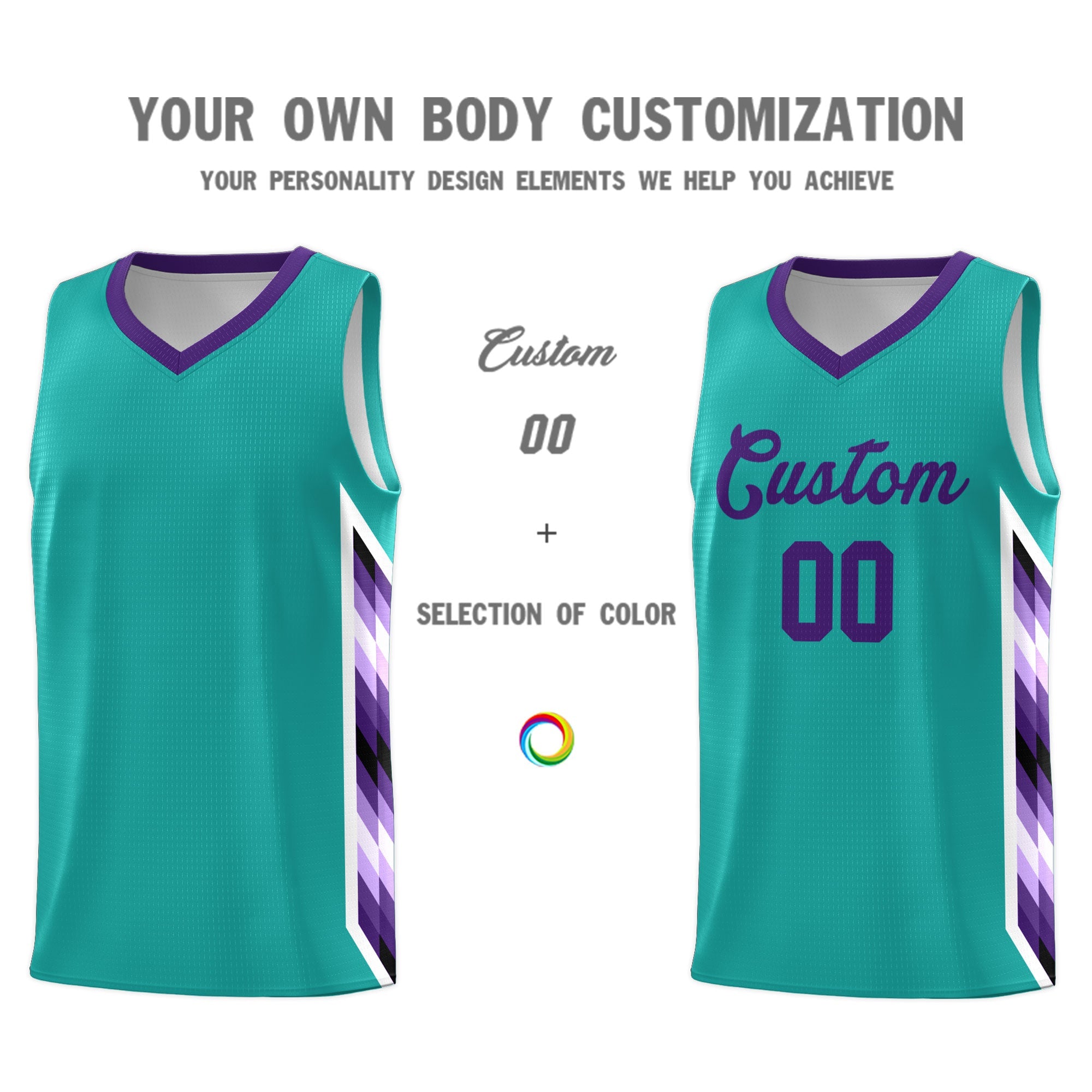 Custom Aqua Mosaic Gradient Fashion Sports Uniform Basketball Jersey