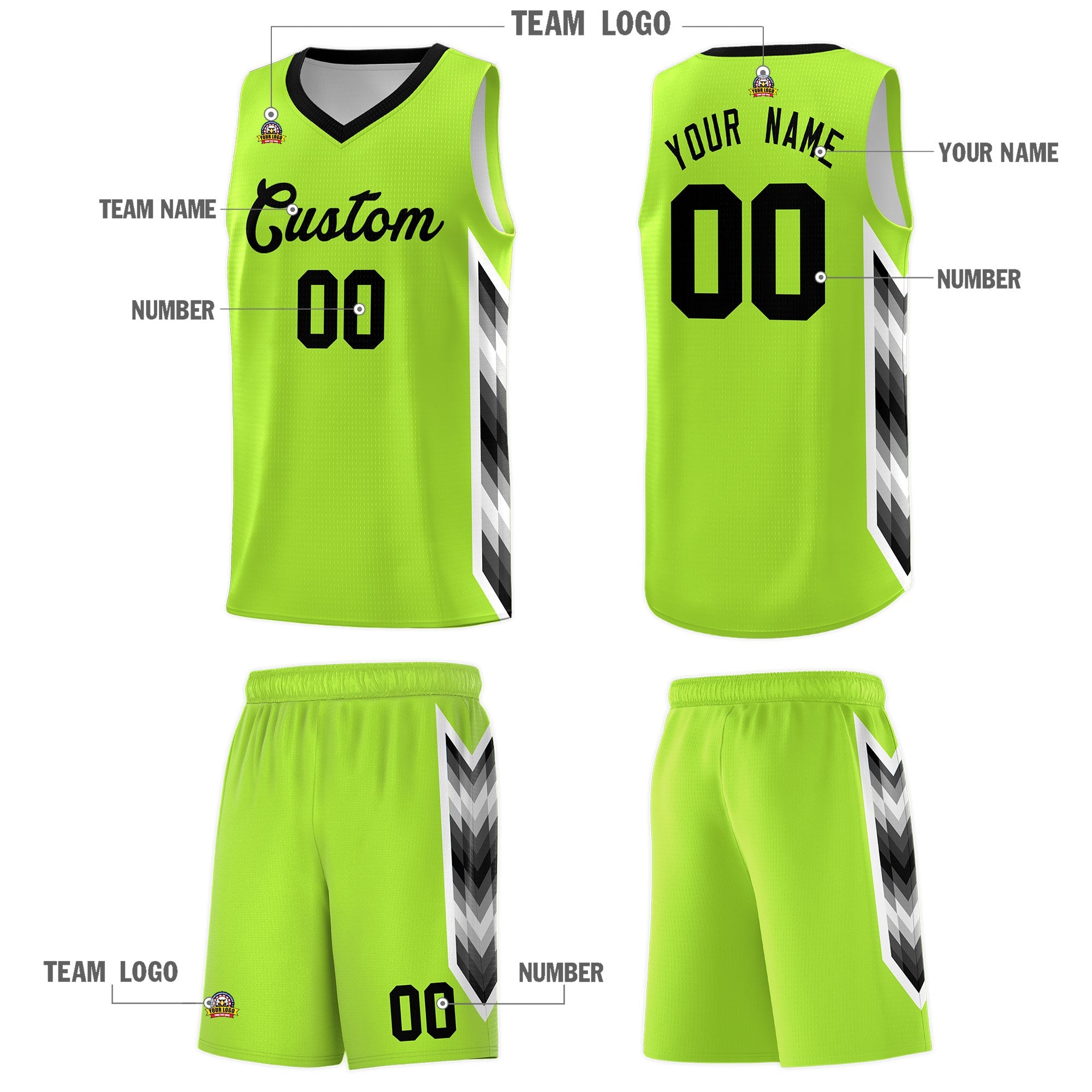 Custom Neon Green Mosaic Gradient Fashion Sports Uniform Basketball Jersey