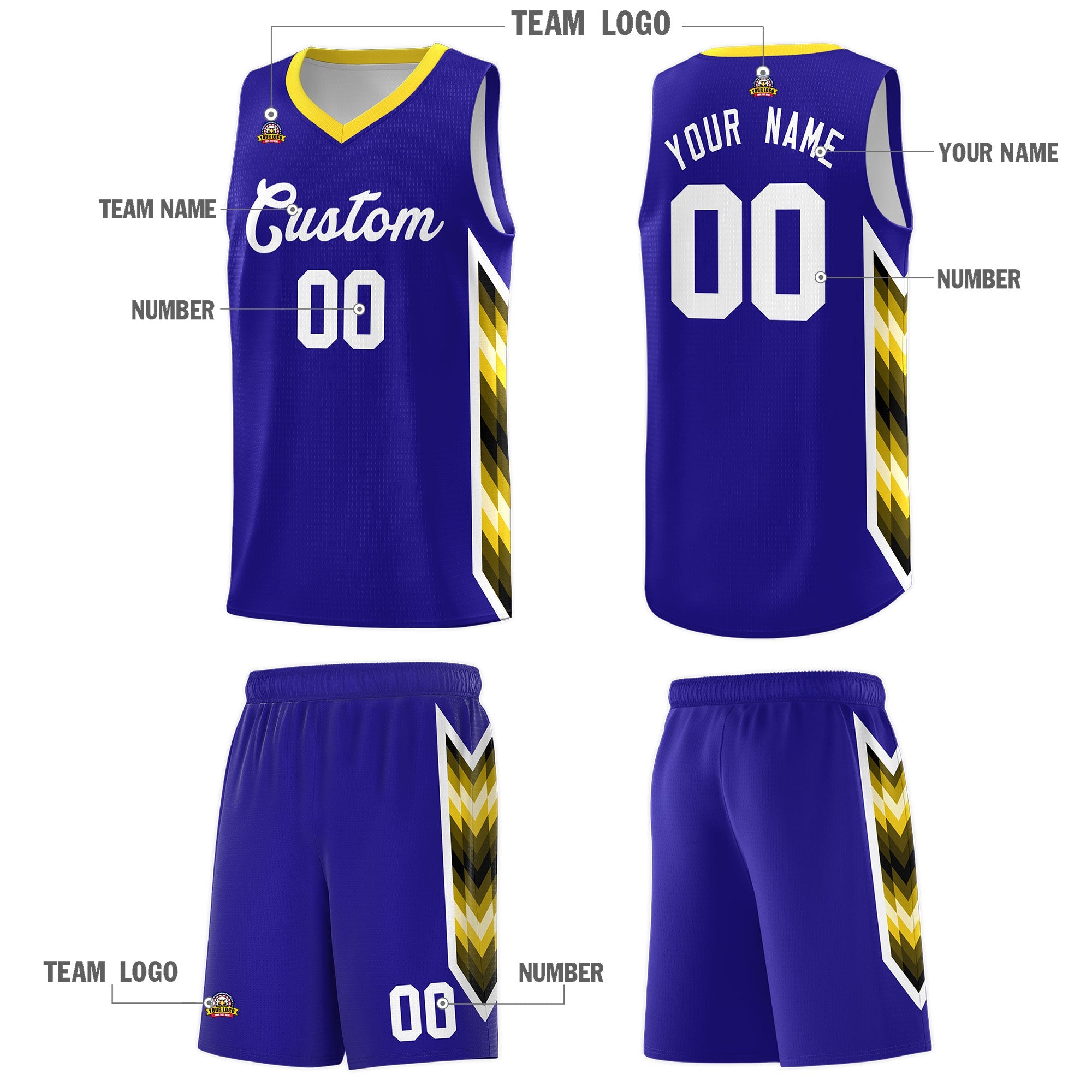 Custom Royal Mosaic Gradient Fashion Sports Uniform Basketball Jersey