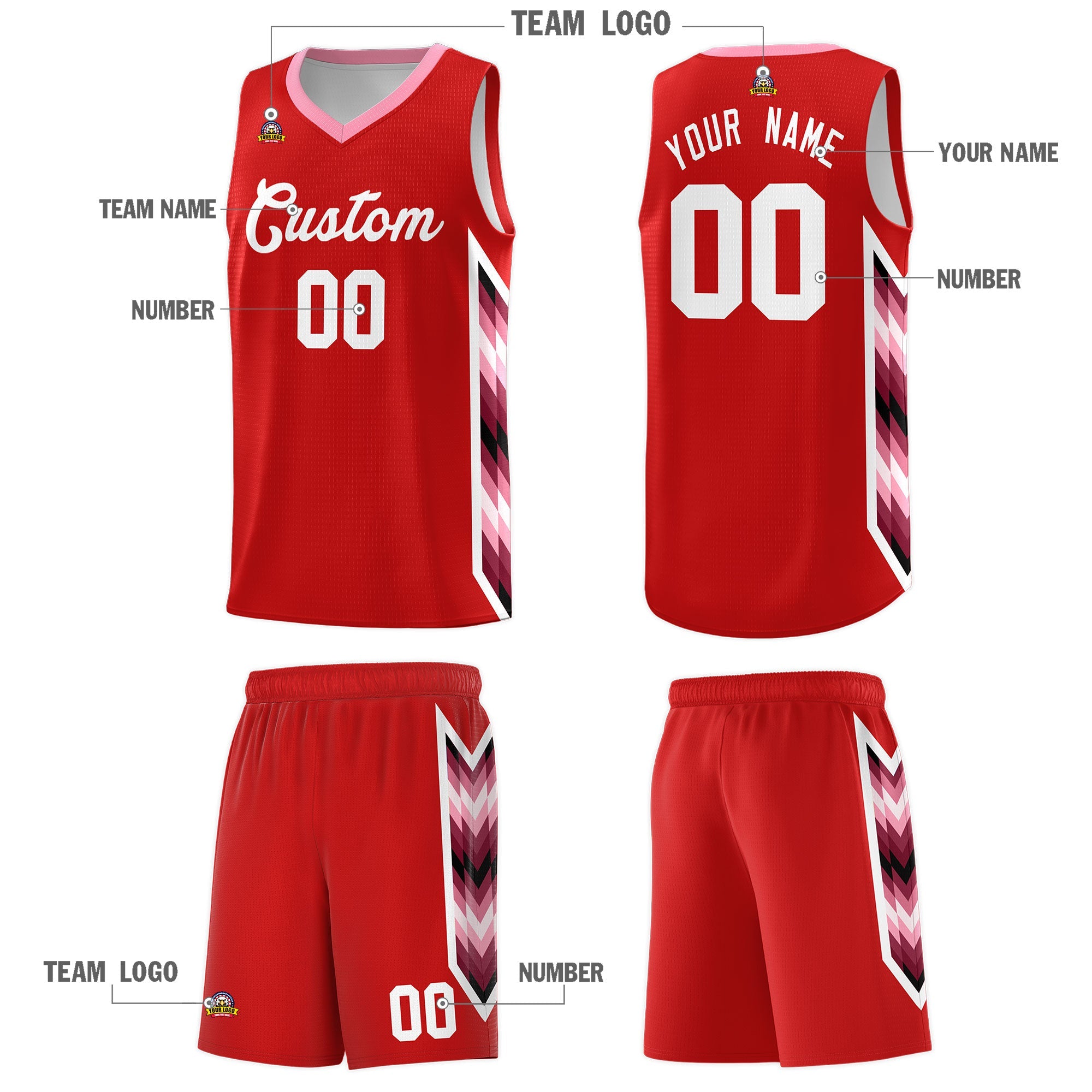 Custom Red Mosaic Gradient Fashion Sports Uniform Basketball Jersey