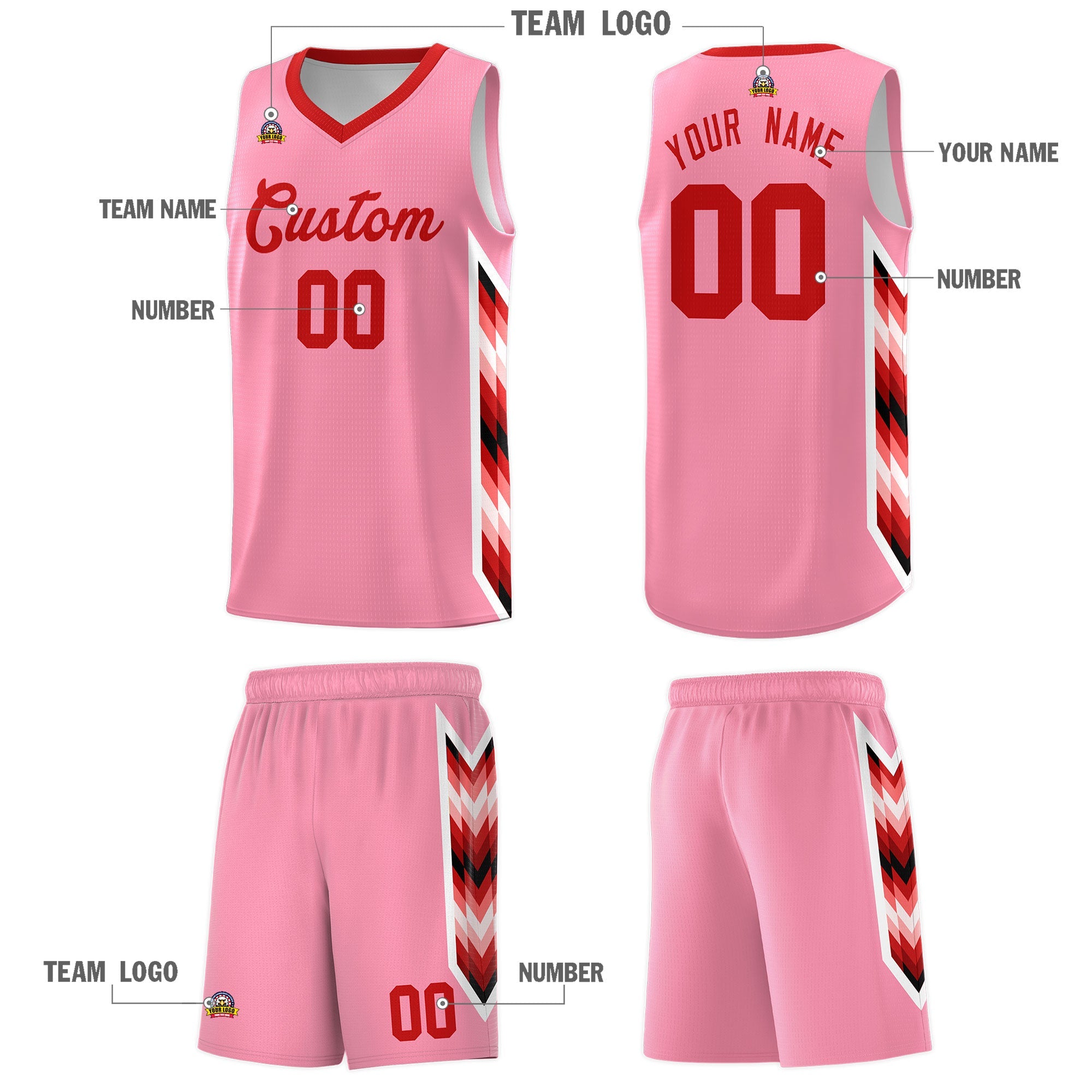 Custom Light Pink Mosaic Gradient Fashion Sports Uniform Basketball Jersey