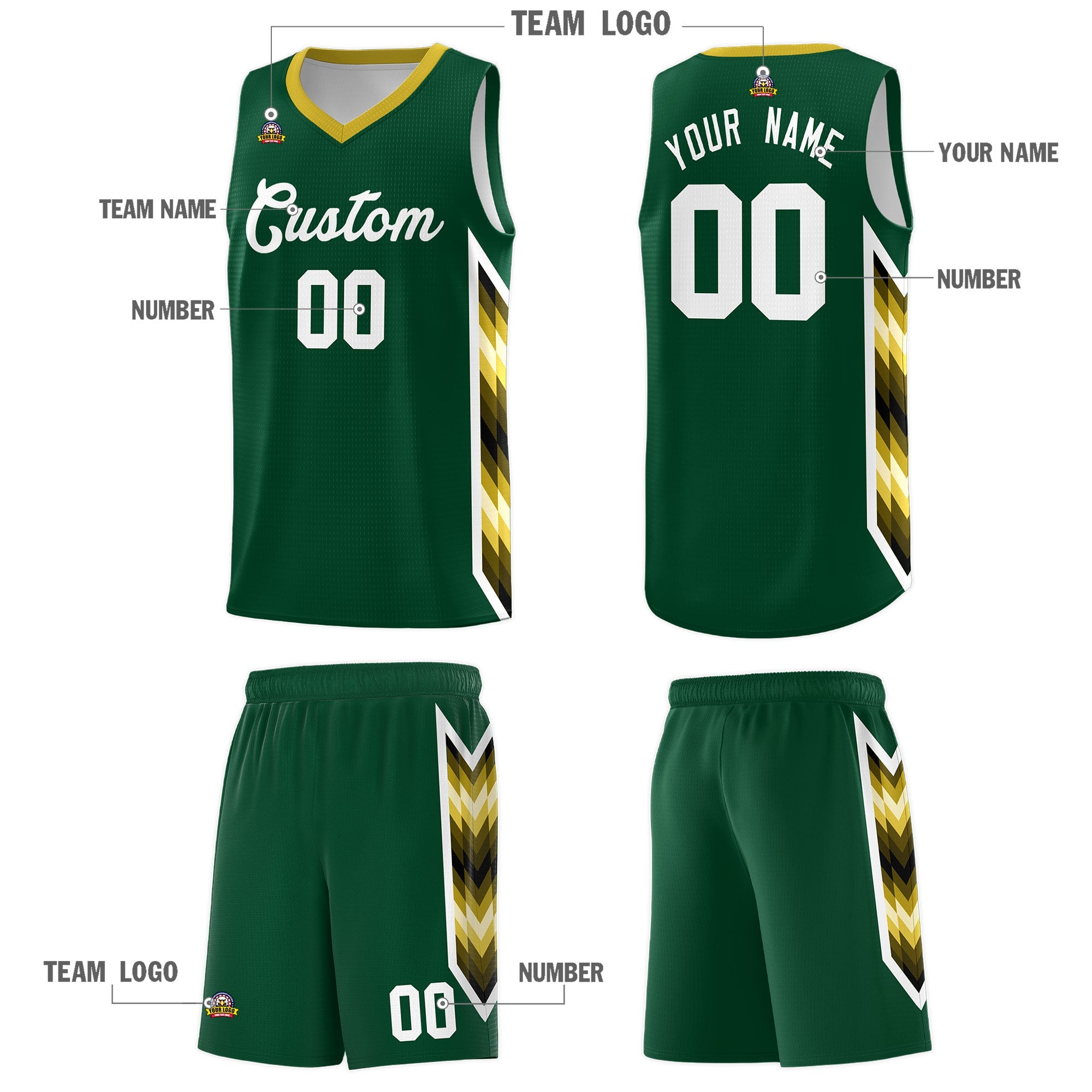 Custom Hunter Green Mosaic Gradient Fashion Sports Uniform Basketball Jersey