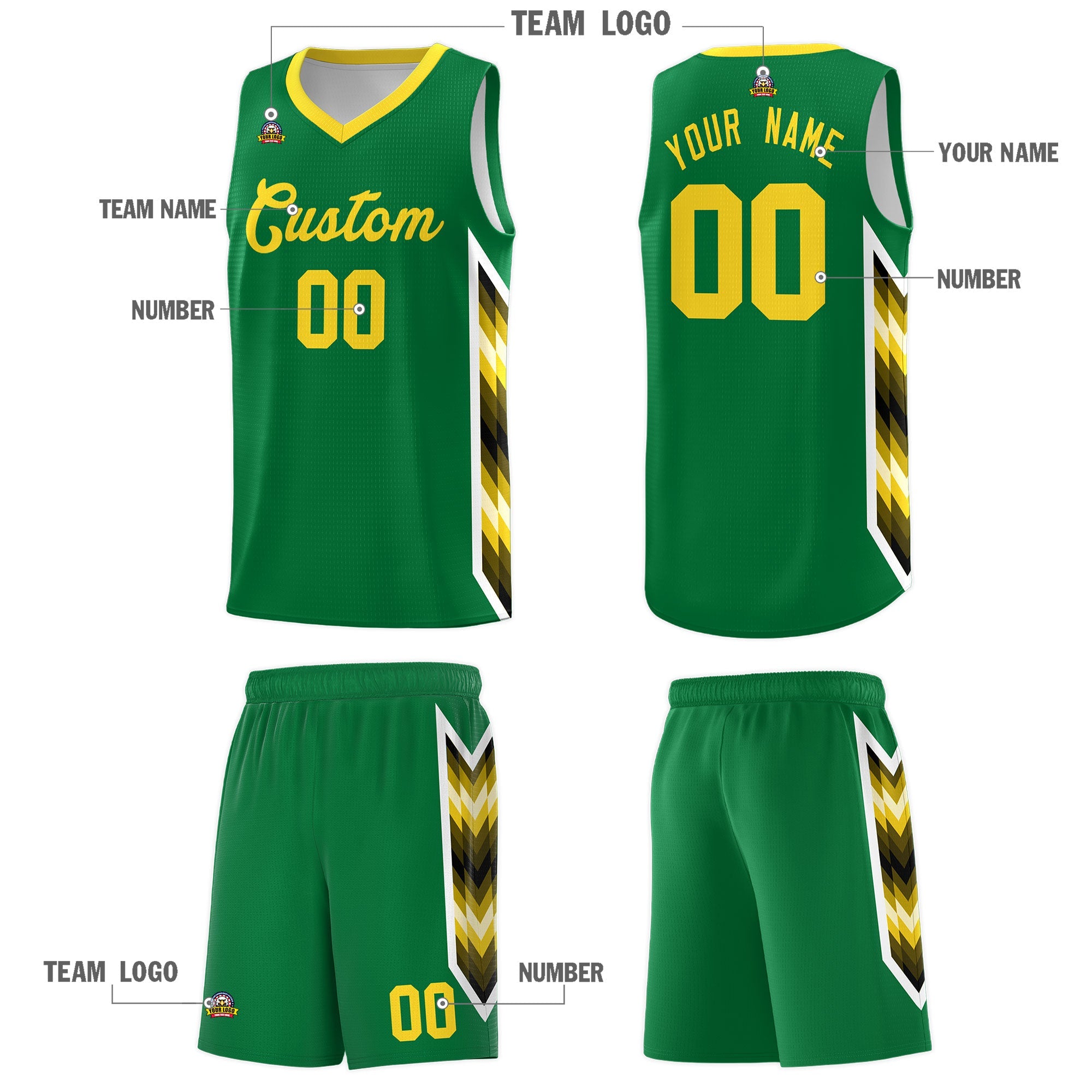 Custom Kelly Green Mosaic Gradient Fashion Sports Uniform Basketball Jersey