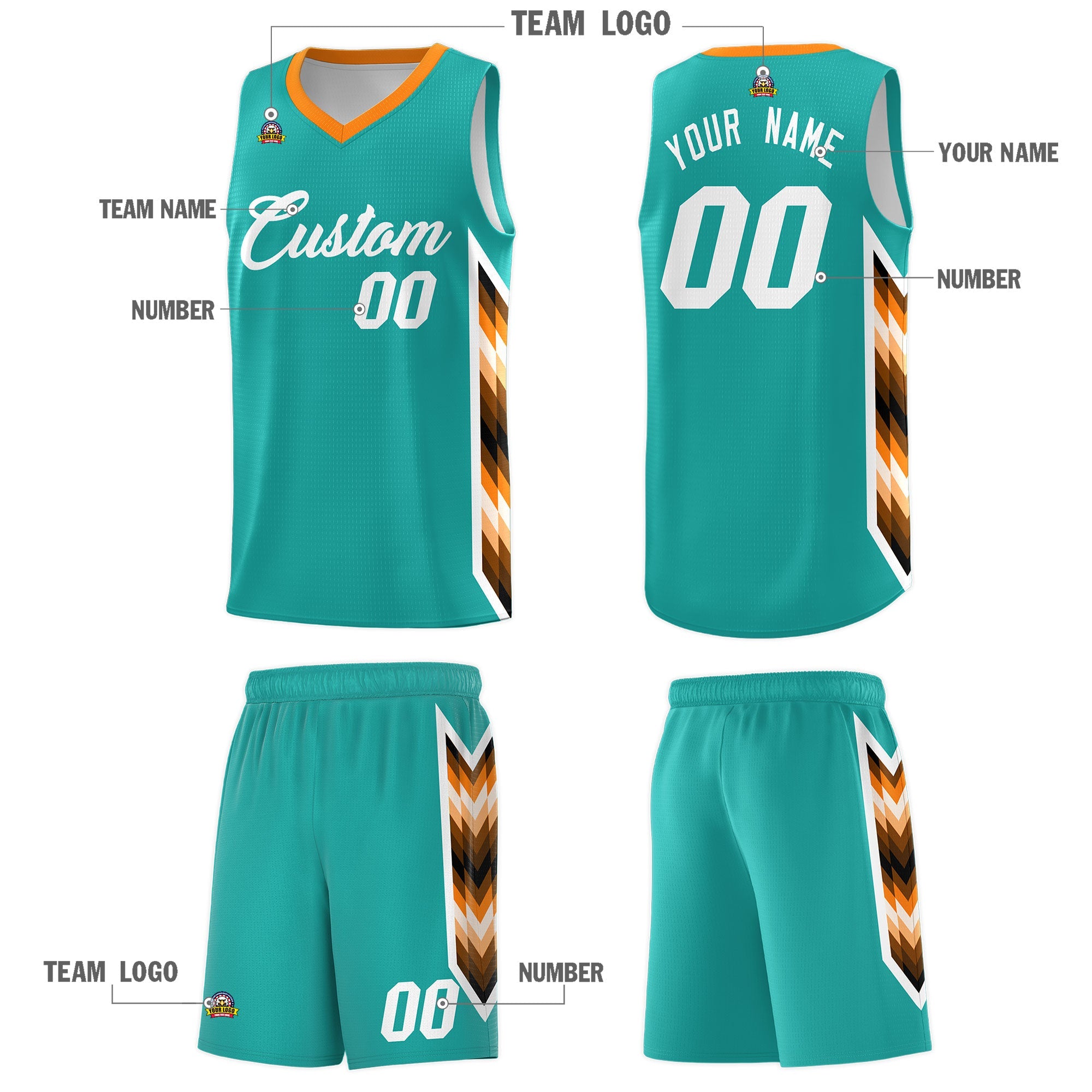 Custom Aqua Mosaic Gradient Fashion Sports Uniform Basketball Jersey