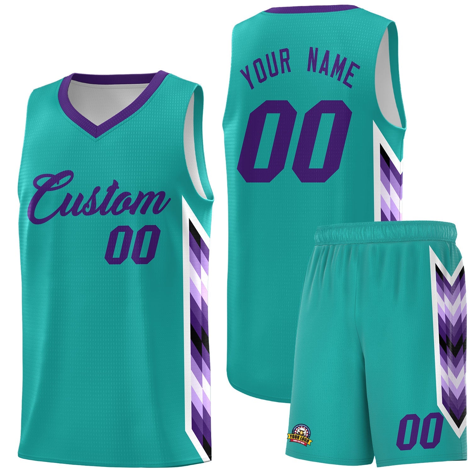 Custom Aqua Mosaic Gradient Fashion Sports Uniform Basketball Jersey