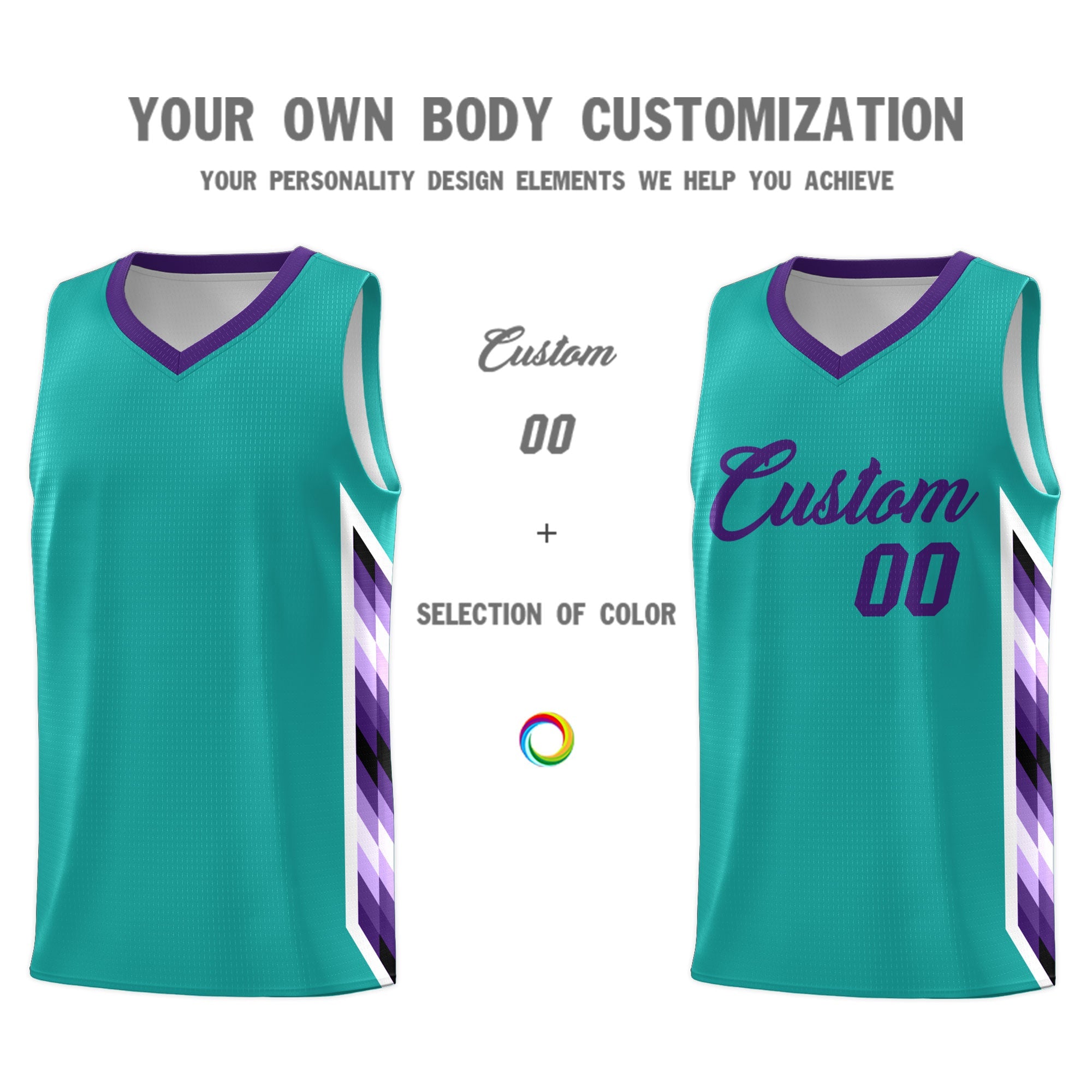 Custom Aqua Mosaic Gradient Fashion Sports Uniform Basketball Jersey