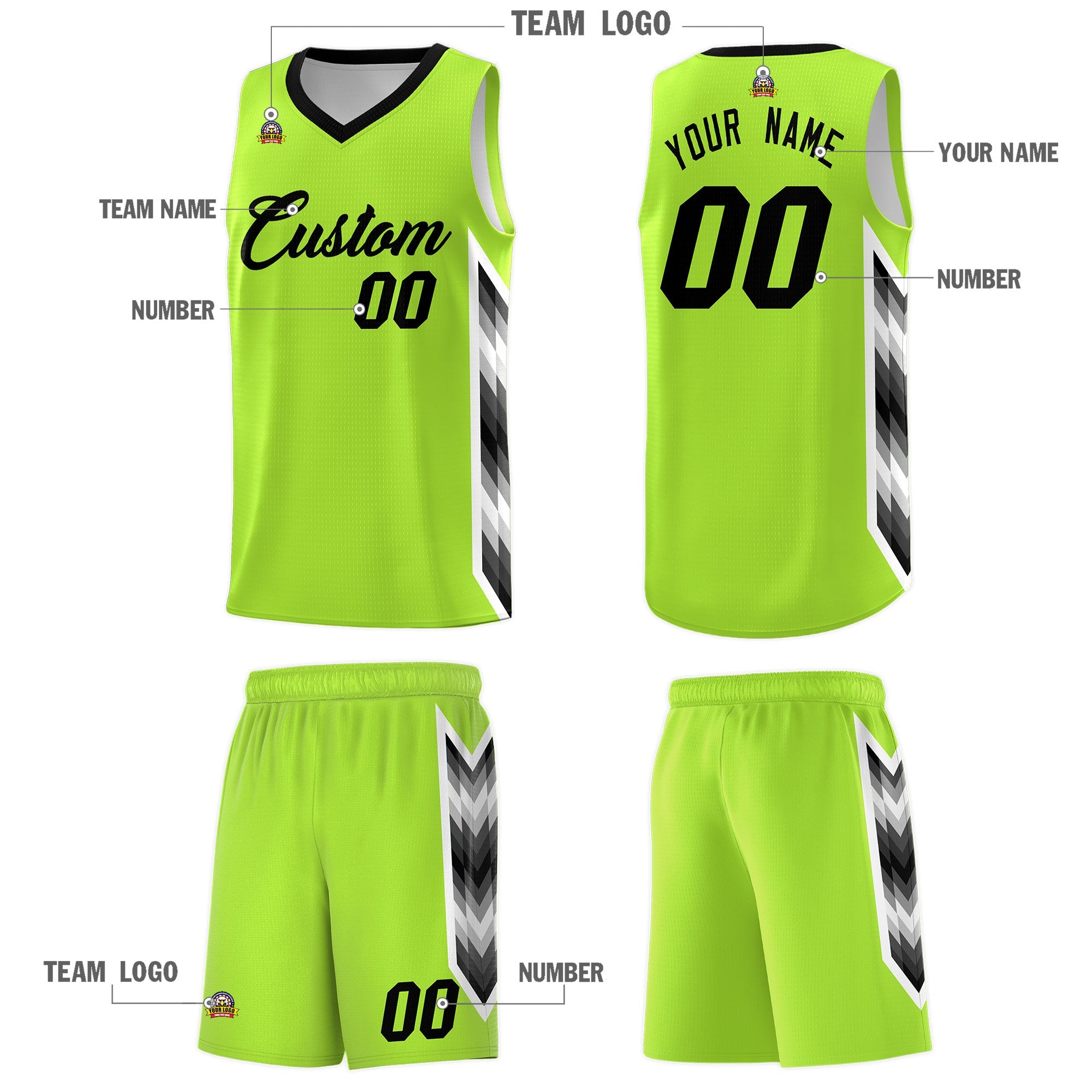 Custom Neon Green Mosaic Gradient Fashion Sports Uniform Basketball Jersey