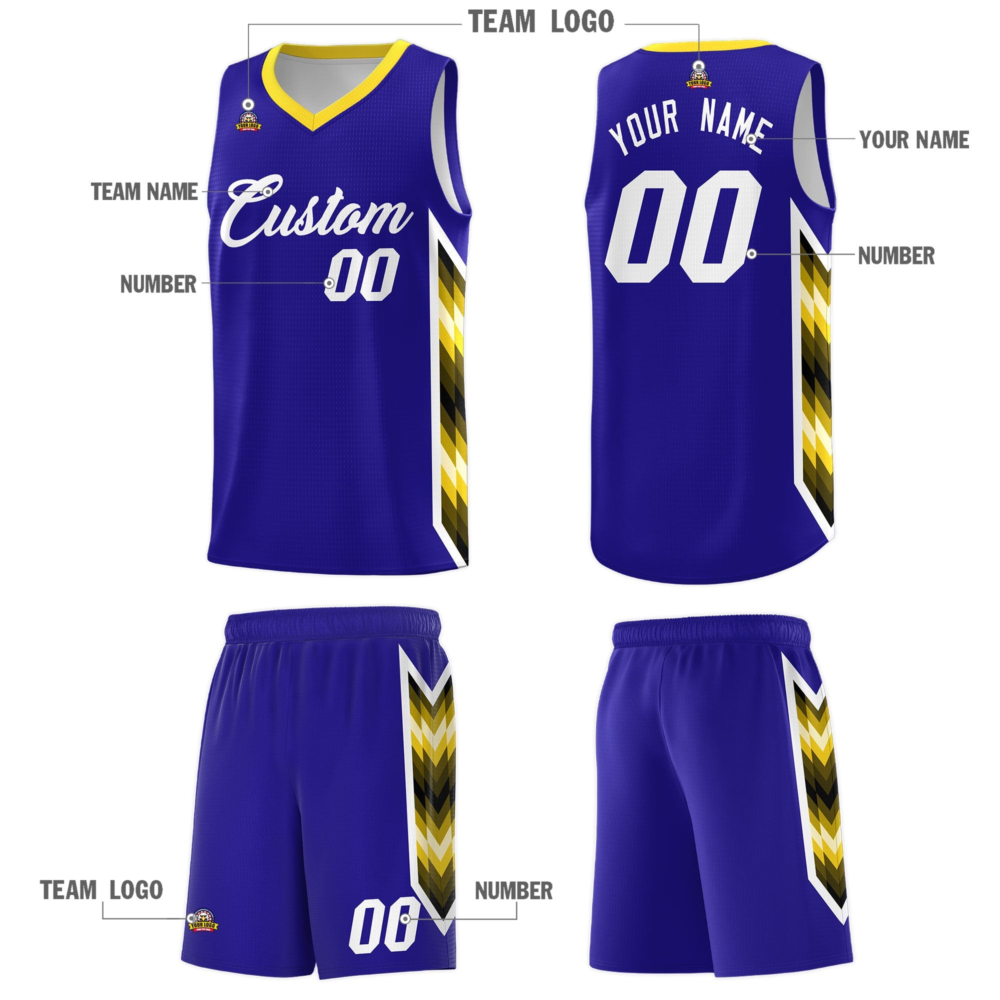 Custom Royal Mosaic Gradient Fashion Sports Uniform Basketball Jersey