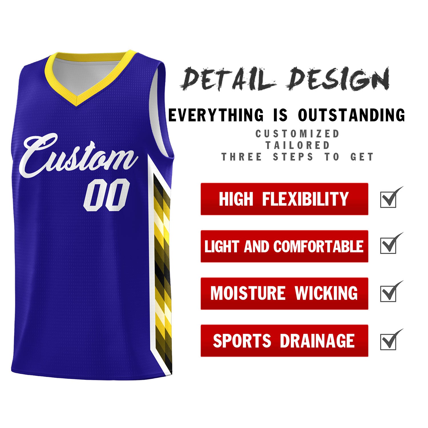 Custom Royal Mosaic Gradient Fashion Sports Uniform Basketball Jersey