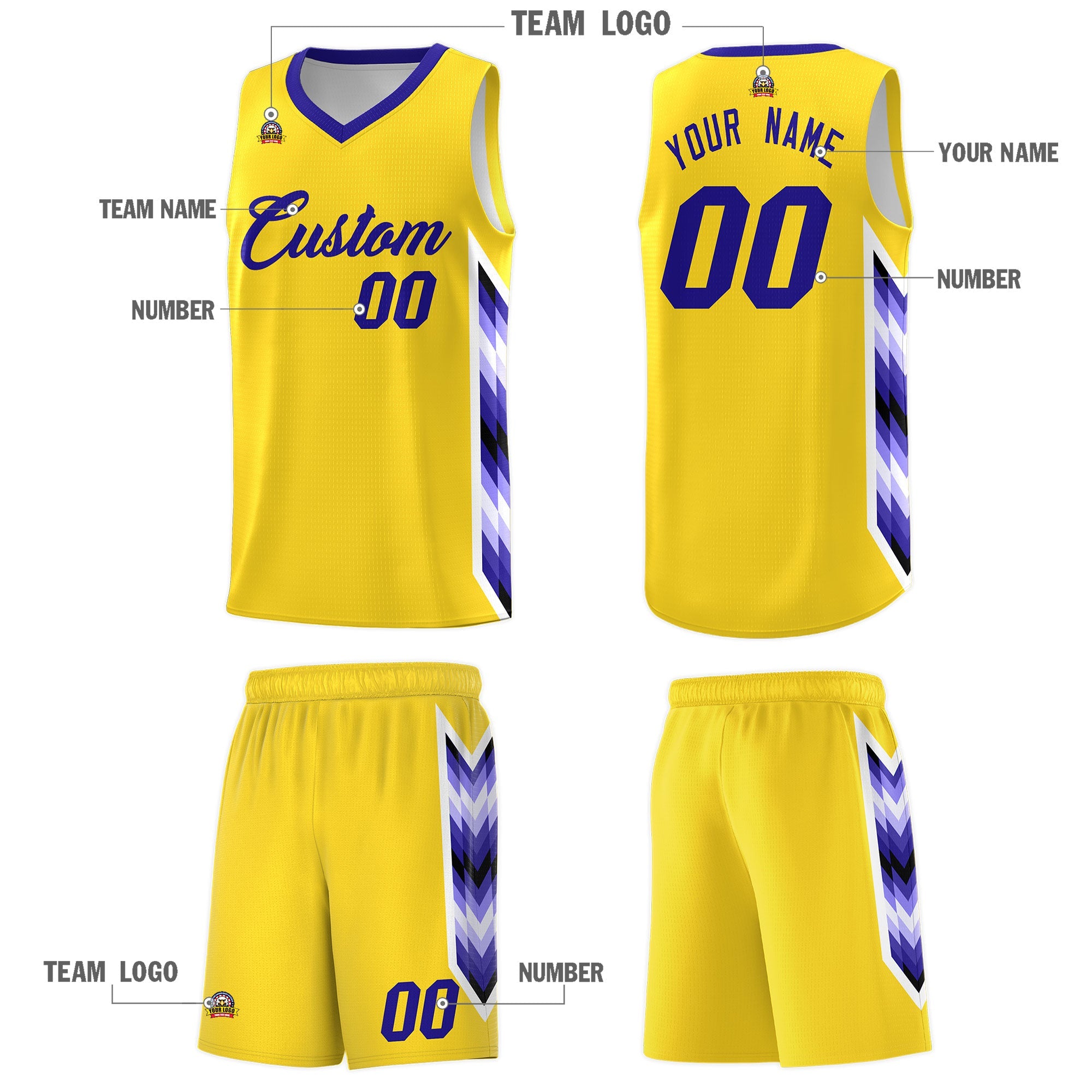 Custom Gold Mosaic Gradient Fashion Sports Uniform Basketball Jersey