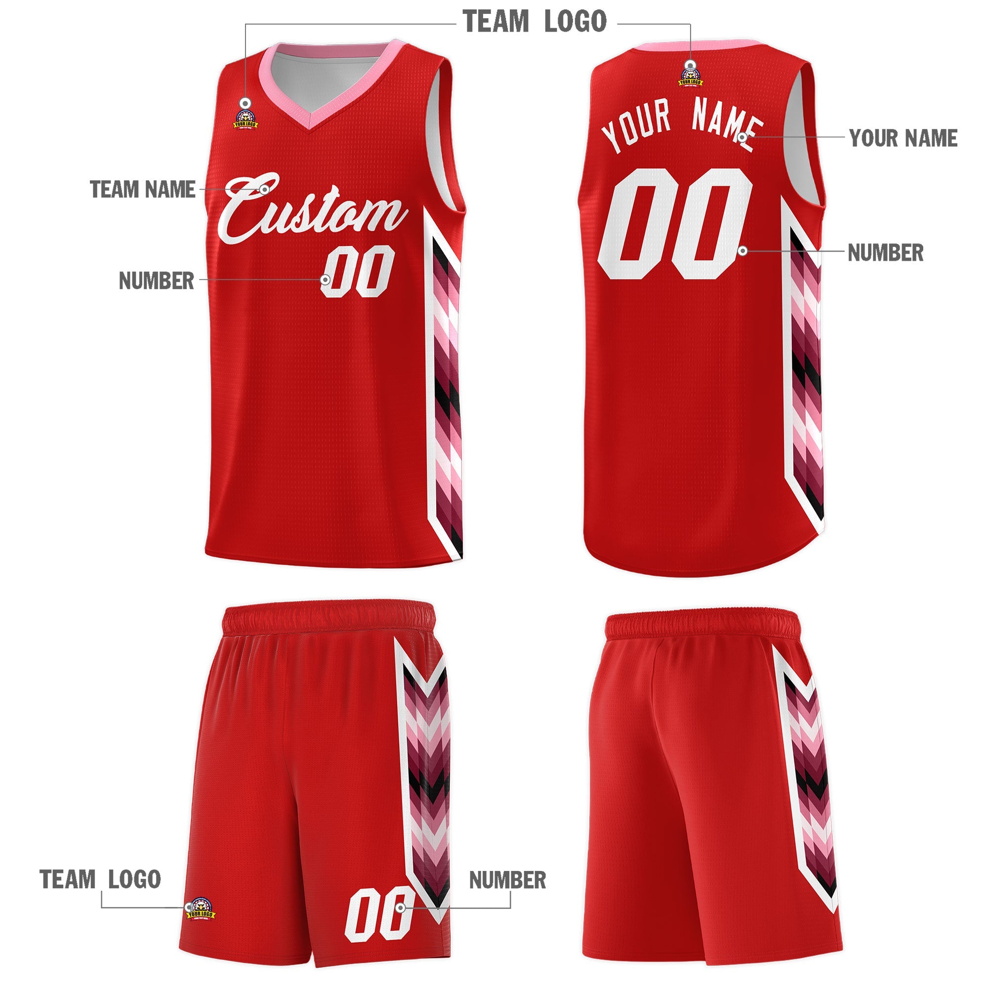 Custom Red Mosaic Gradient Fashion Sports Uniform Basketball Jersey