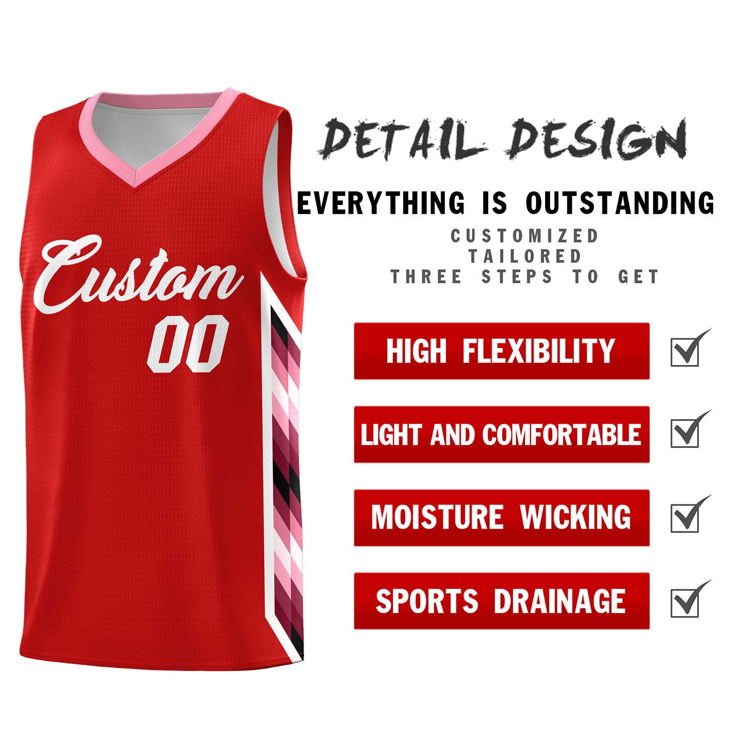 Custom Red Mosaic Gradient Fashion Sports Uniform Basketball Jersey