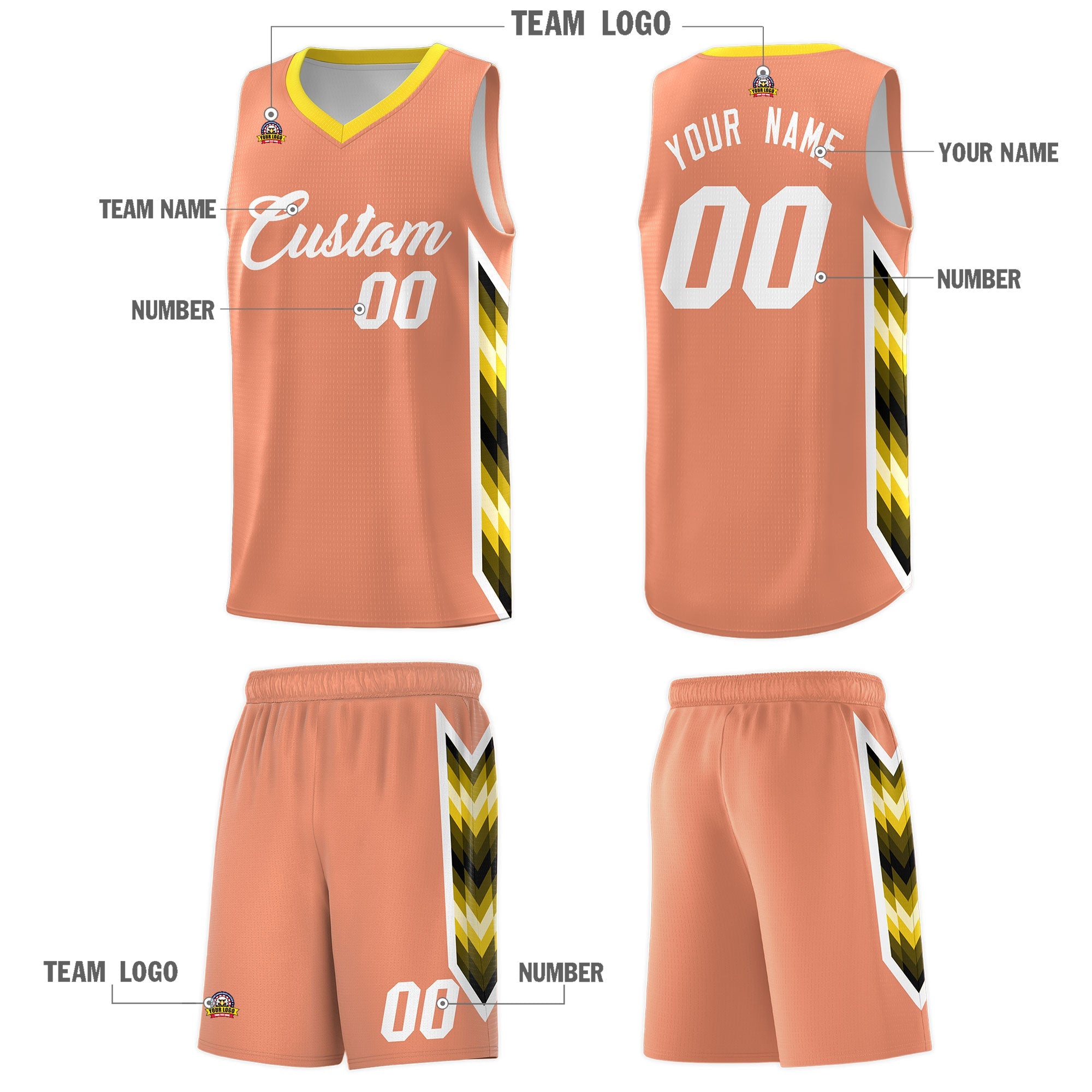 Custom Orange Mosaic Gradient Fashion Sports Uniform Basketball Jersey