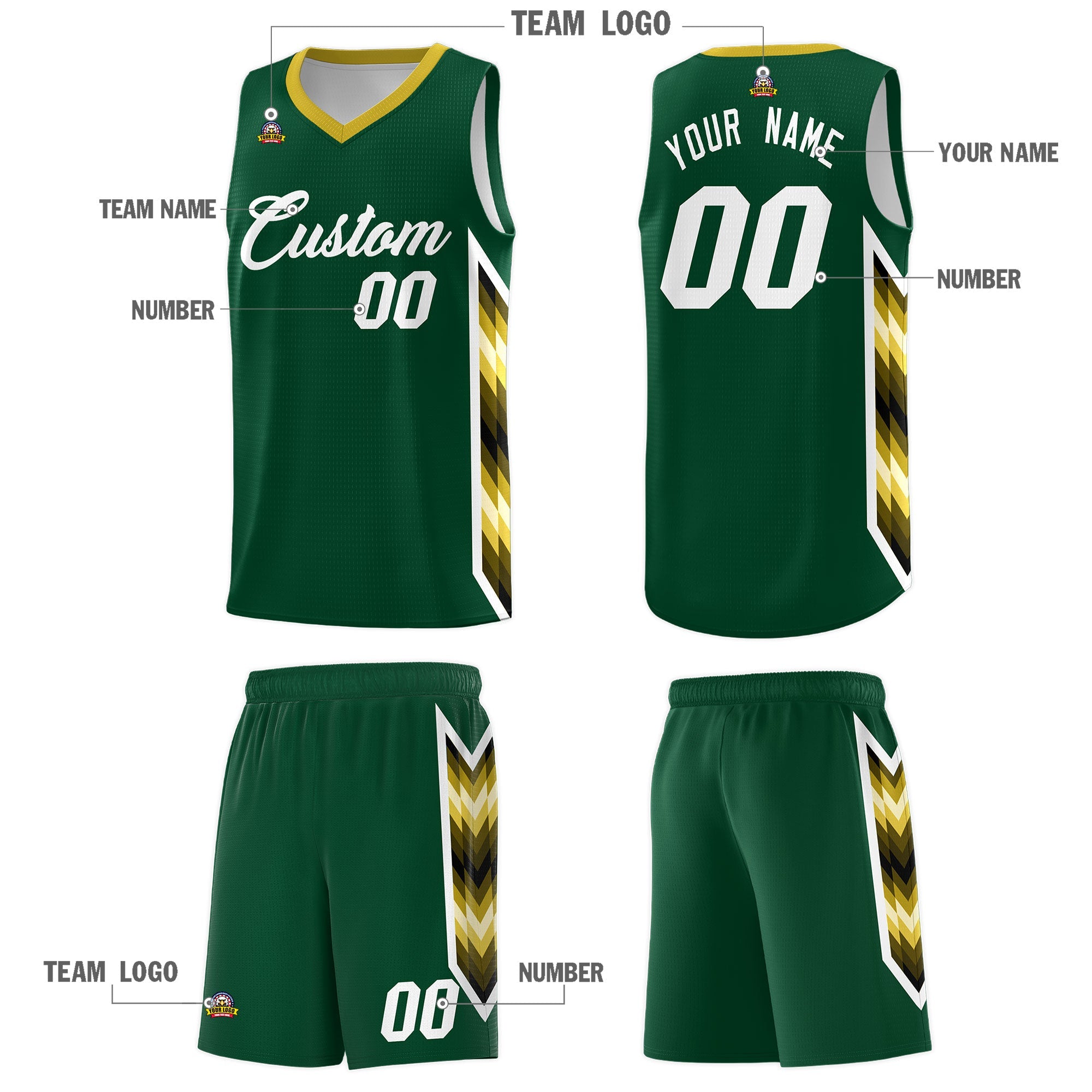 Custom Hunter Green Mosaic Gradient Fashion Sports Uniform Basketball Jersey