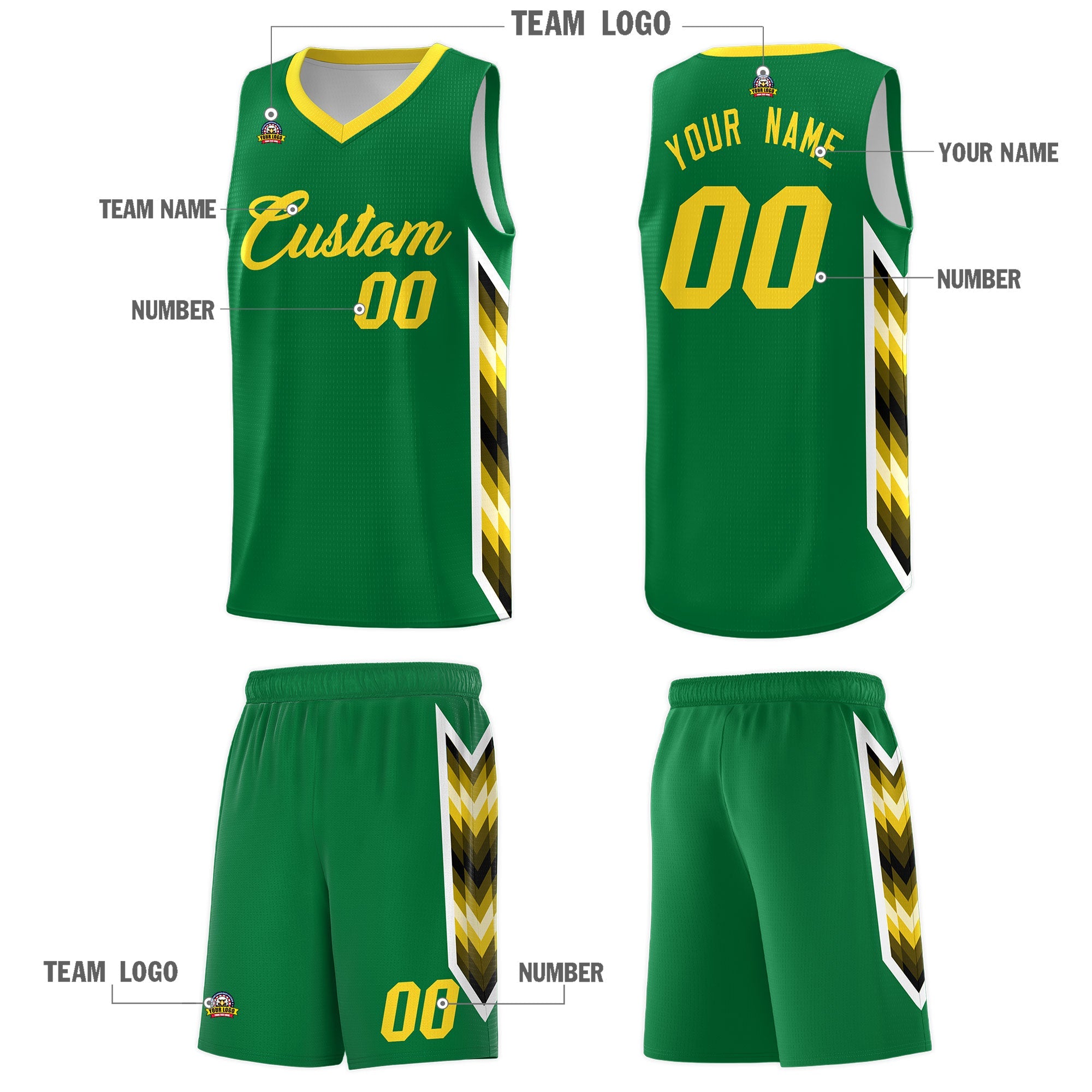 Custom Kelly Green Mosaic Gradient Fashion Sports Uniform Basketball Jersey