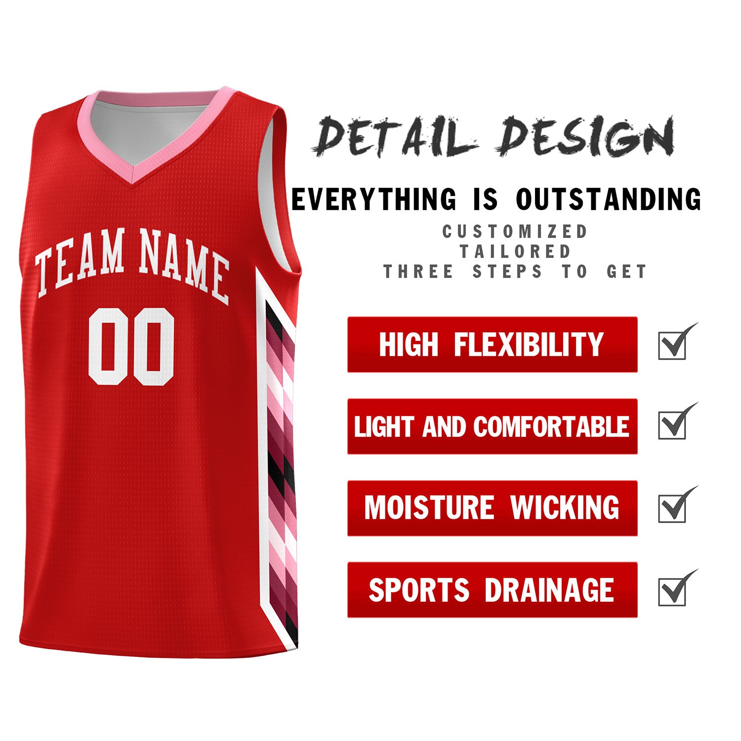 Custom Red Mosaic Gradient Fashion Sports Uniform Basketball Jersey