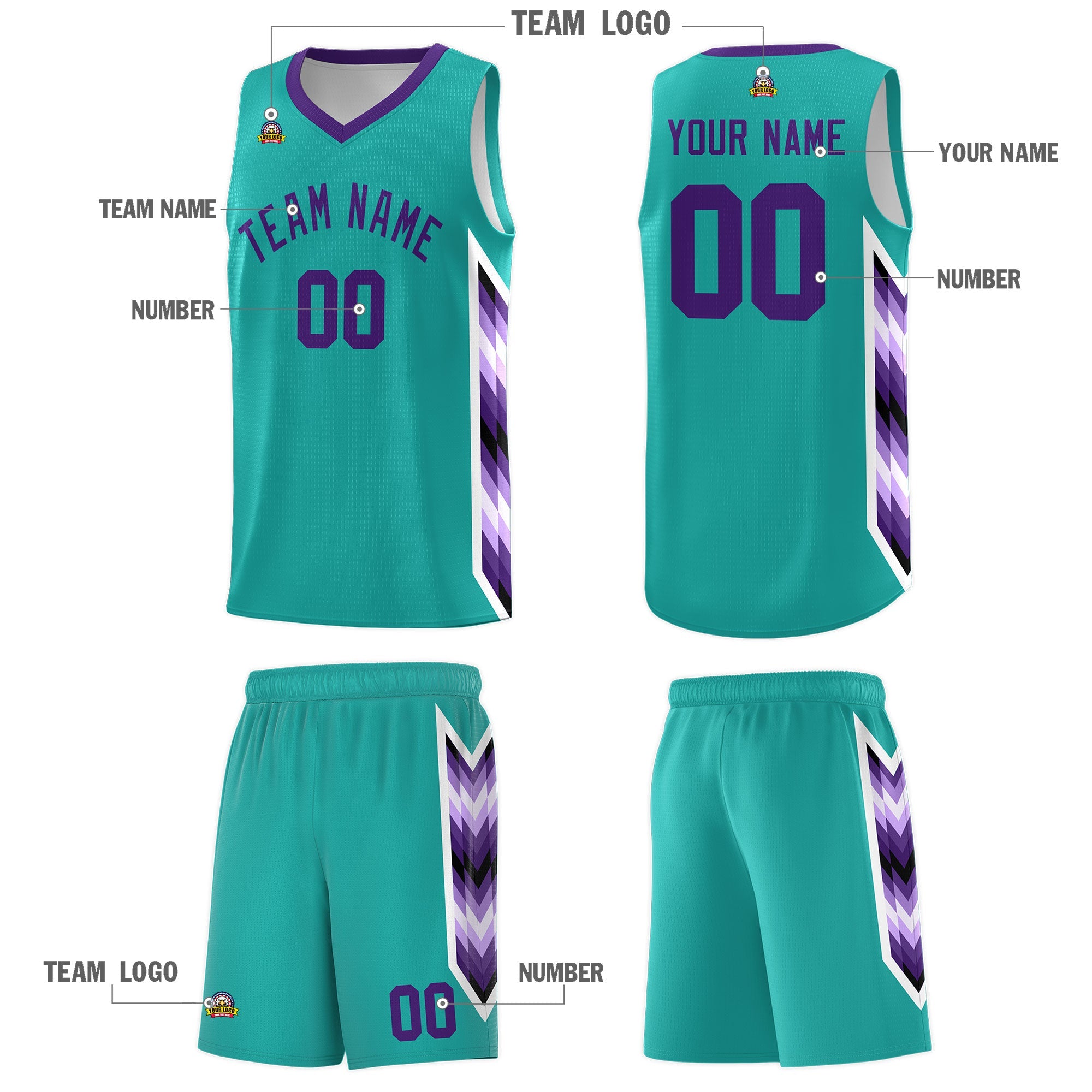 Custom Aqua Mosaic Gradient Fashion Sports Uniform Basketball Jersey