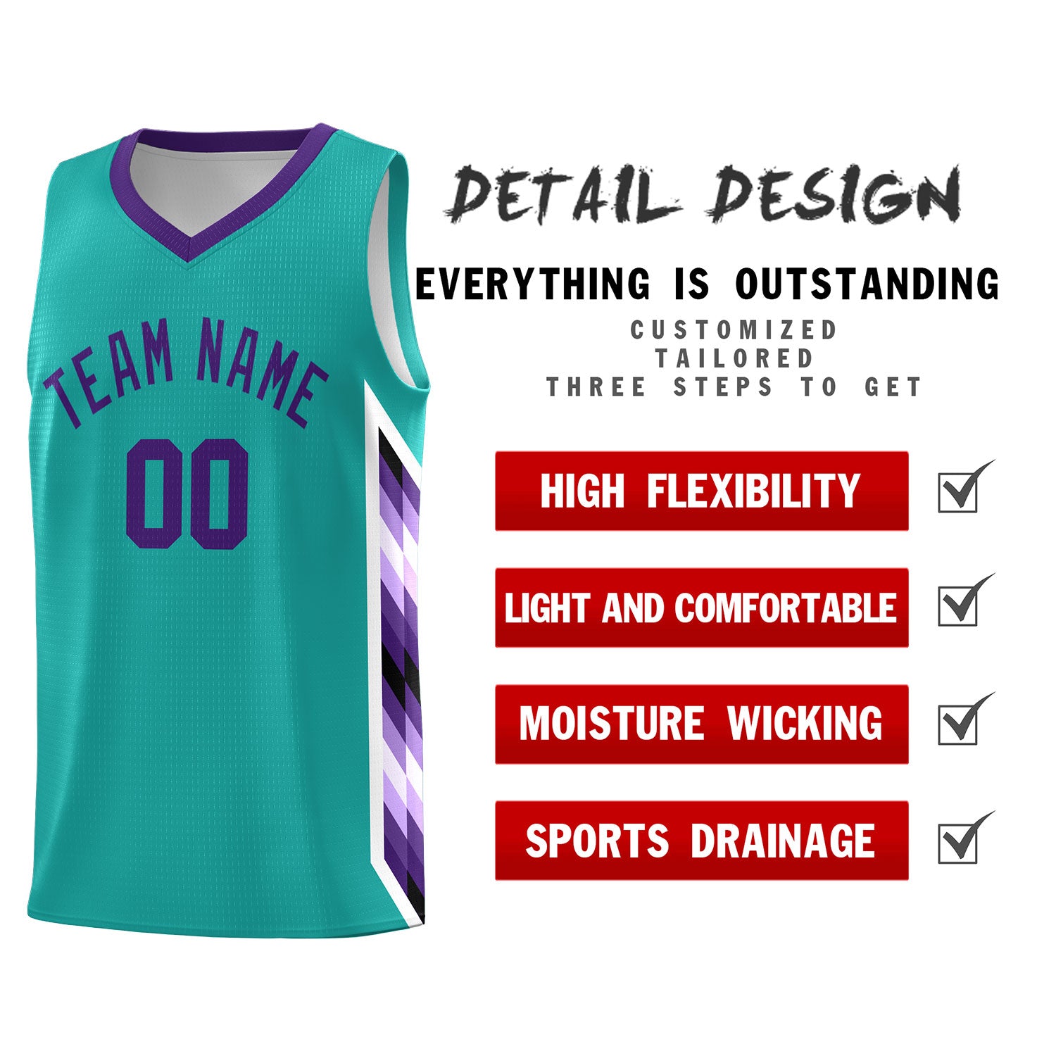 Custom Aqua Mosaic Gradient Fashion Sports Uniform Basketball Jersey