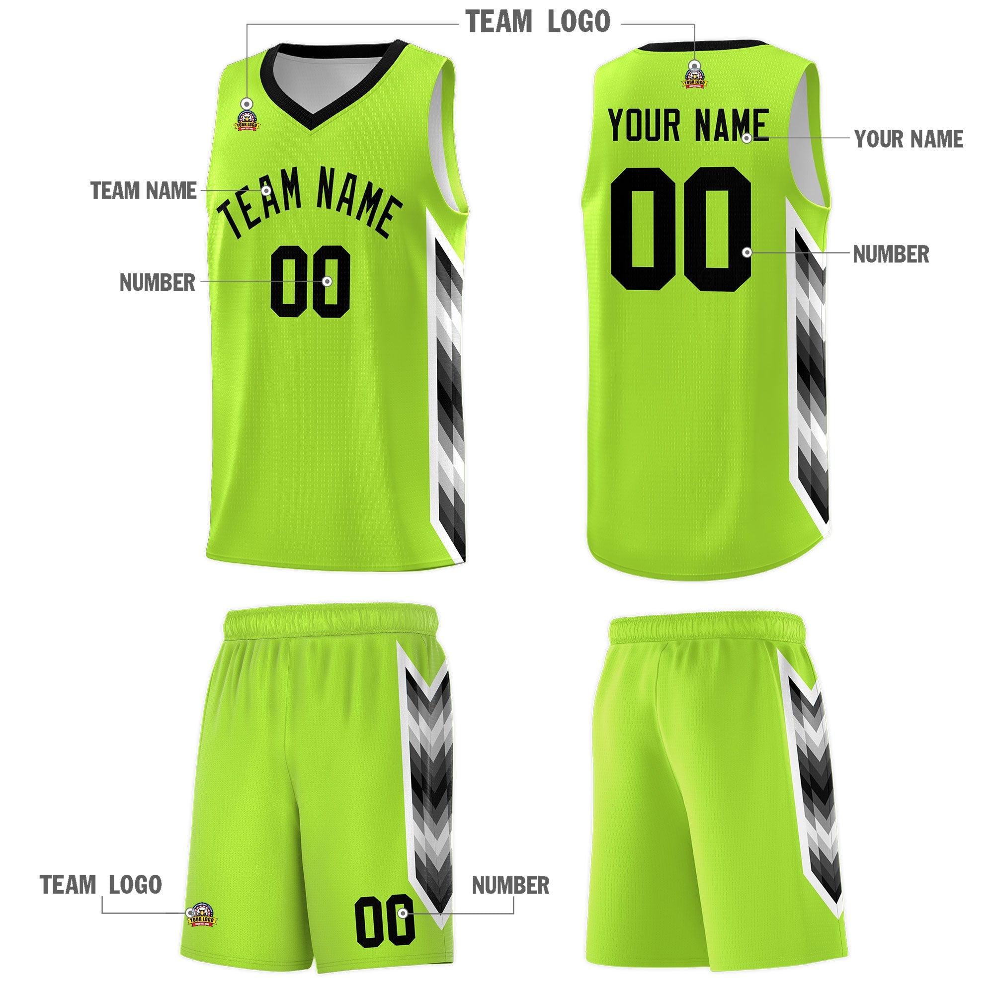 Custom Neon Green Mosaic Gradient Fashion Sports Uniform Basketball Jersey