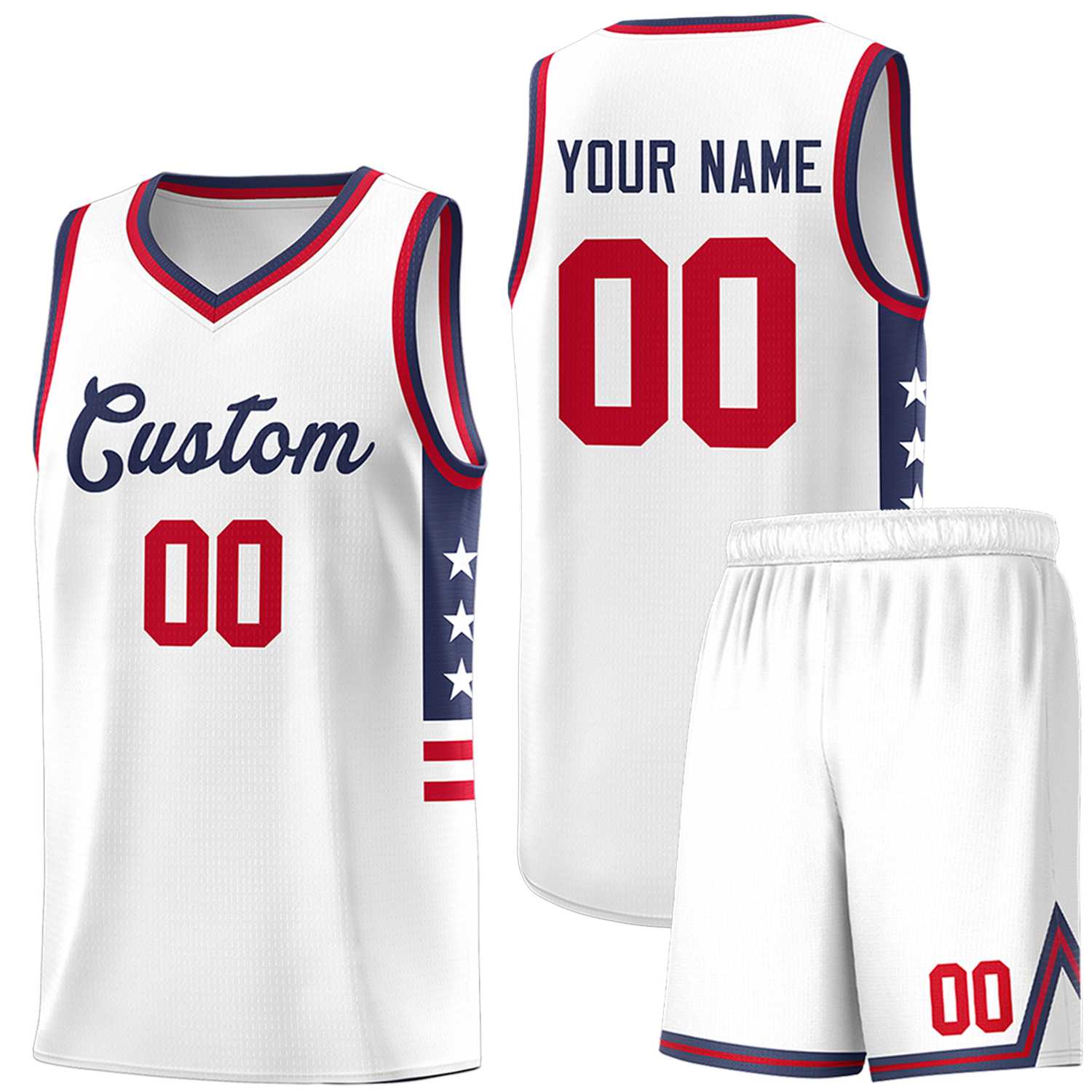 Custom White Navy-Red Personalized Star Pattern Sports Uniform Basketball Jersey