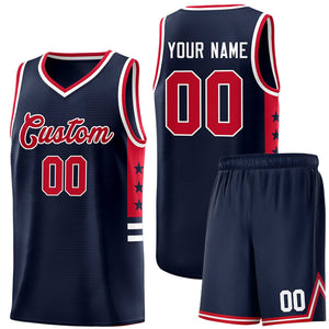 Custom Navy Red-White Personalized Star Pattern Sports Uniform Basketball Jersey