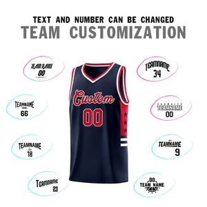 Custom Navy Red-White Personalized Star Pattern Sports Uniform Basketball Jersey