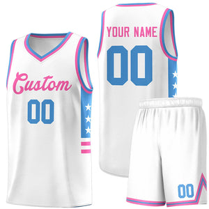 Custom White Powder Blue-Pink Personalized Star Pattern Sports Uniform Basketball Jersey