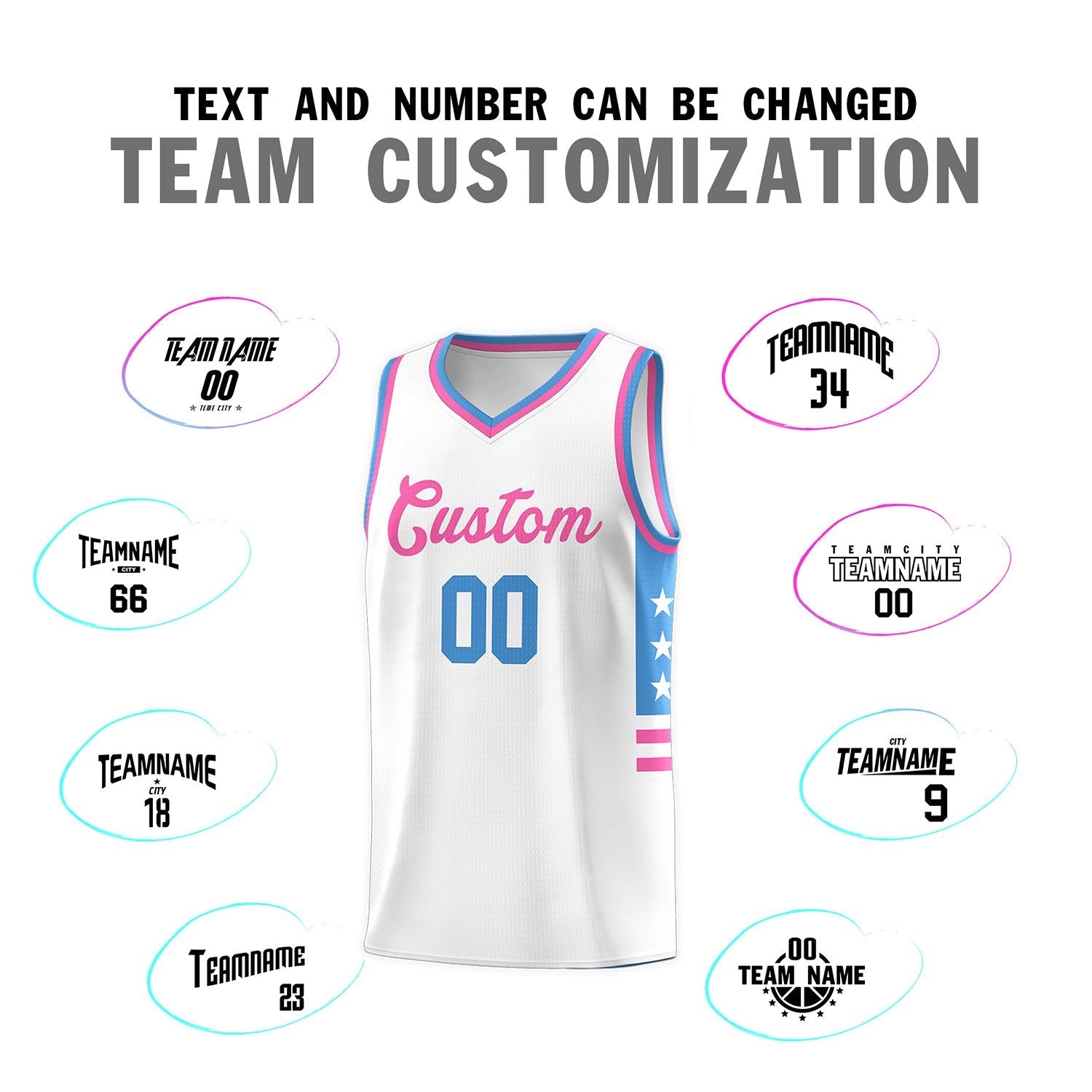 Custom White Powder Blue-Pink Personalized Star Pattern Sports Uniform Basketball Jersey