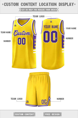 Custom Yellow Purple-White Personalized Star Pattern Sports Uniform Basketball Jersey