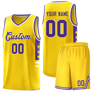 Custom Yellow Purple-White Personalized Star Pattern Sports Uniform Basketball Jersey